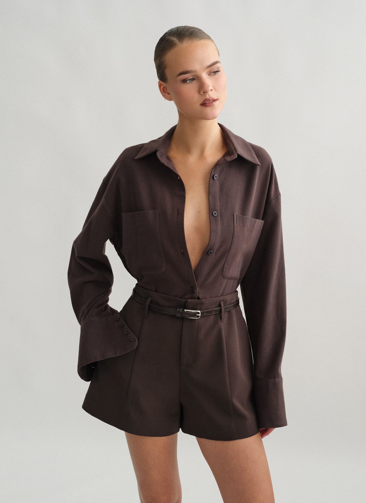 Γυναικείο πουκάμισο με όψη μάλλινου