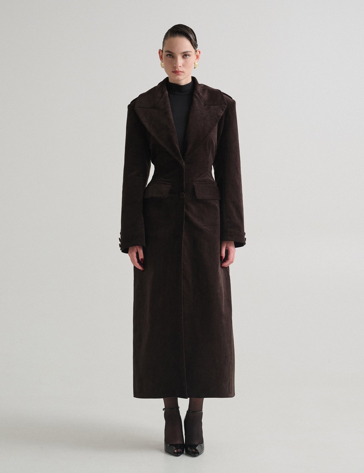 Μακρύ μεσάτο κοτλέ παλτό-2