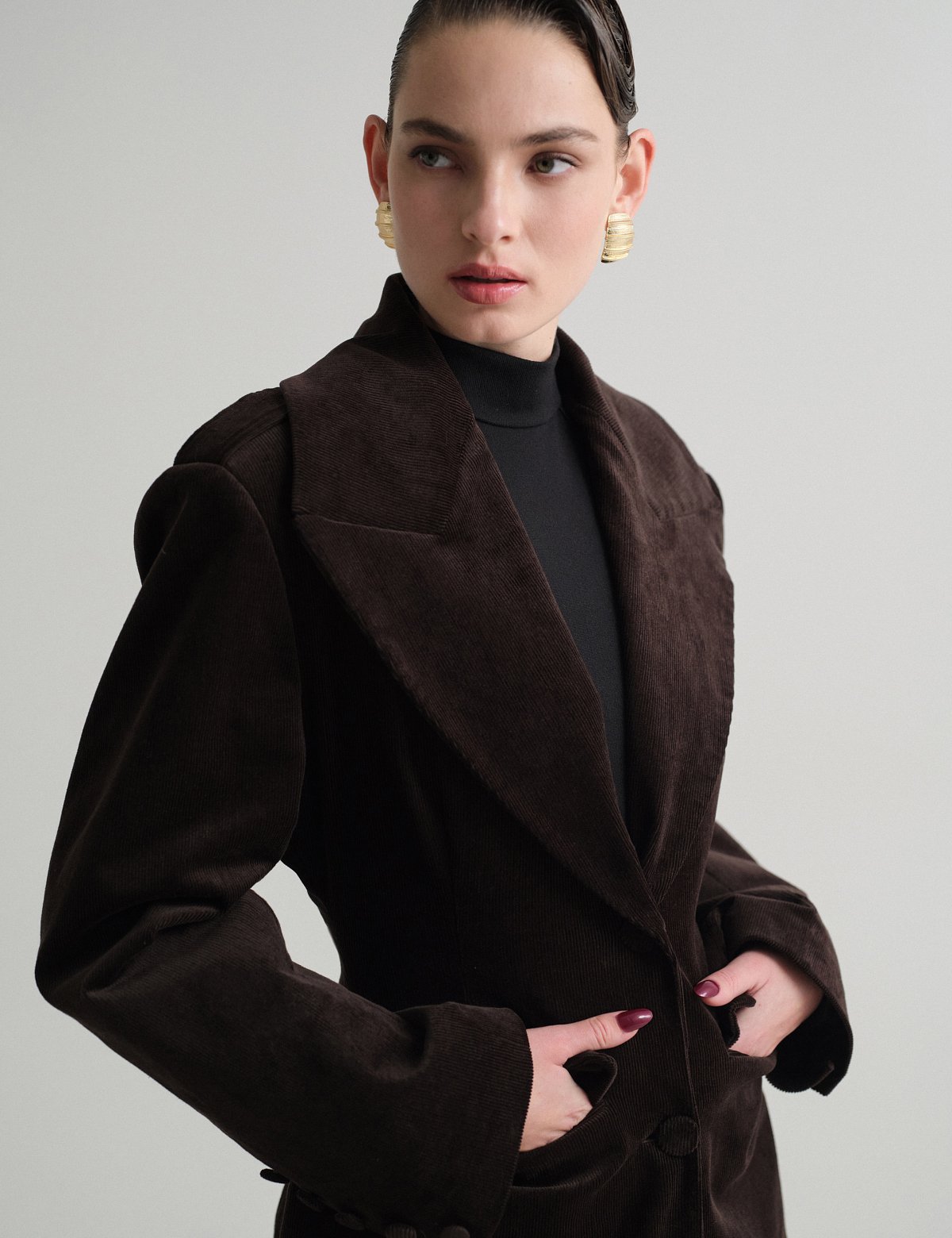 Μακρύ μεσάτο κοτλέ παλτό-4