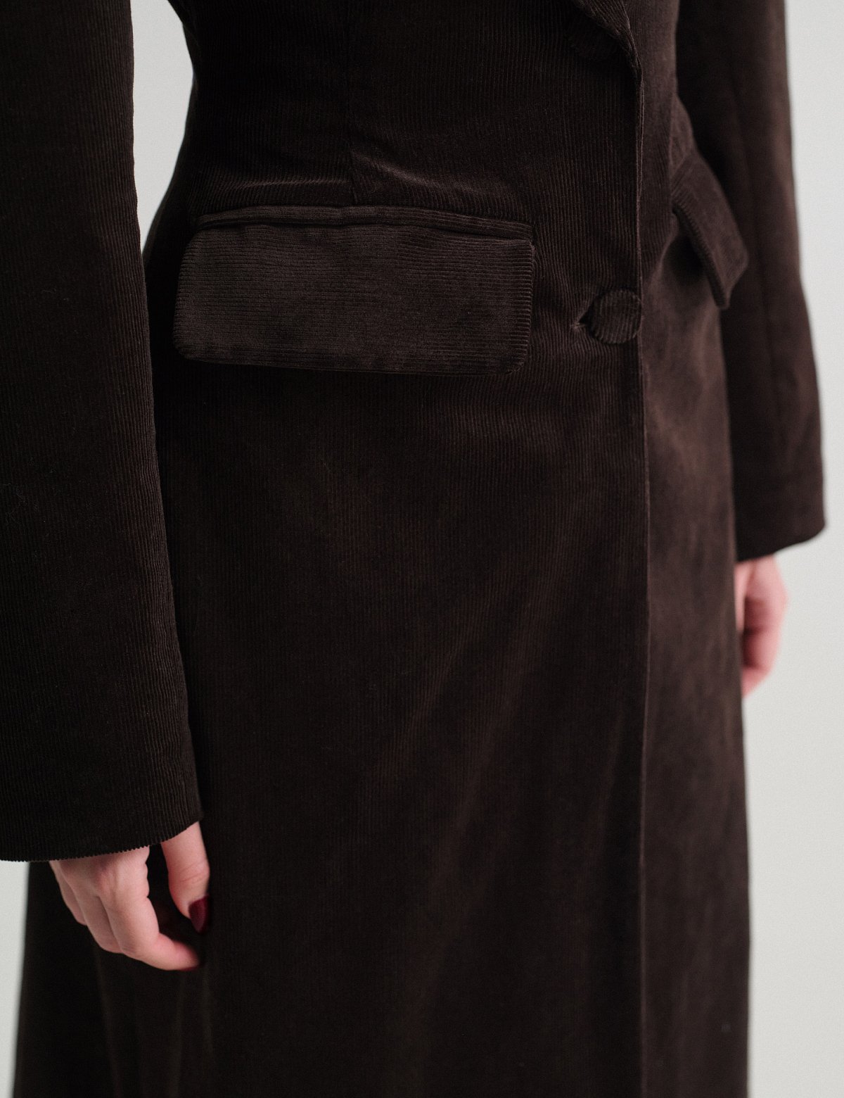 Μακρύ μεσάτο κοτλέ παλτό-5