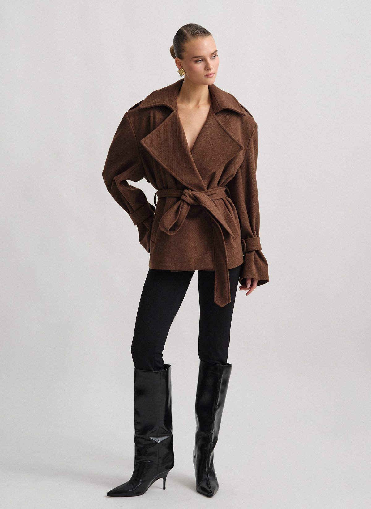 Κοντό παλτό με αποσπώμενη ζώνη-16