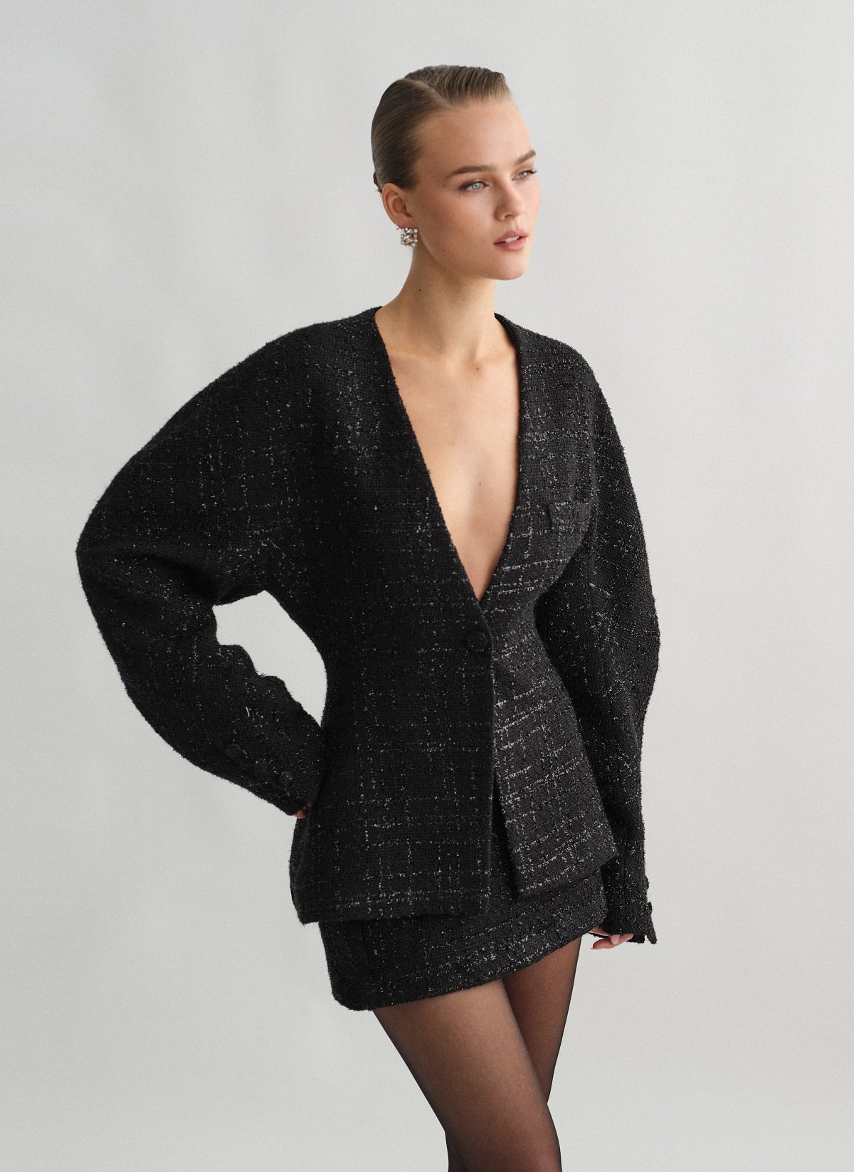 Μεσάτο μπλέιζερ με ύφανση-3