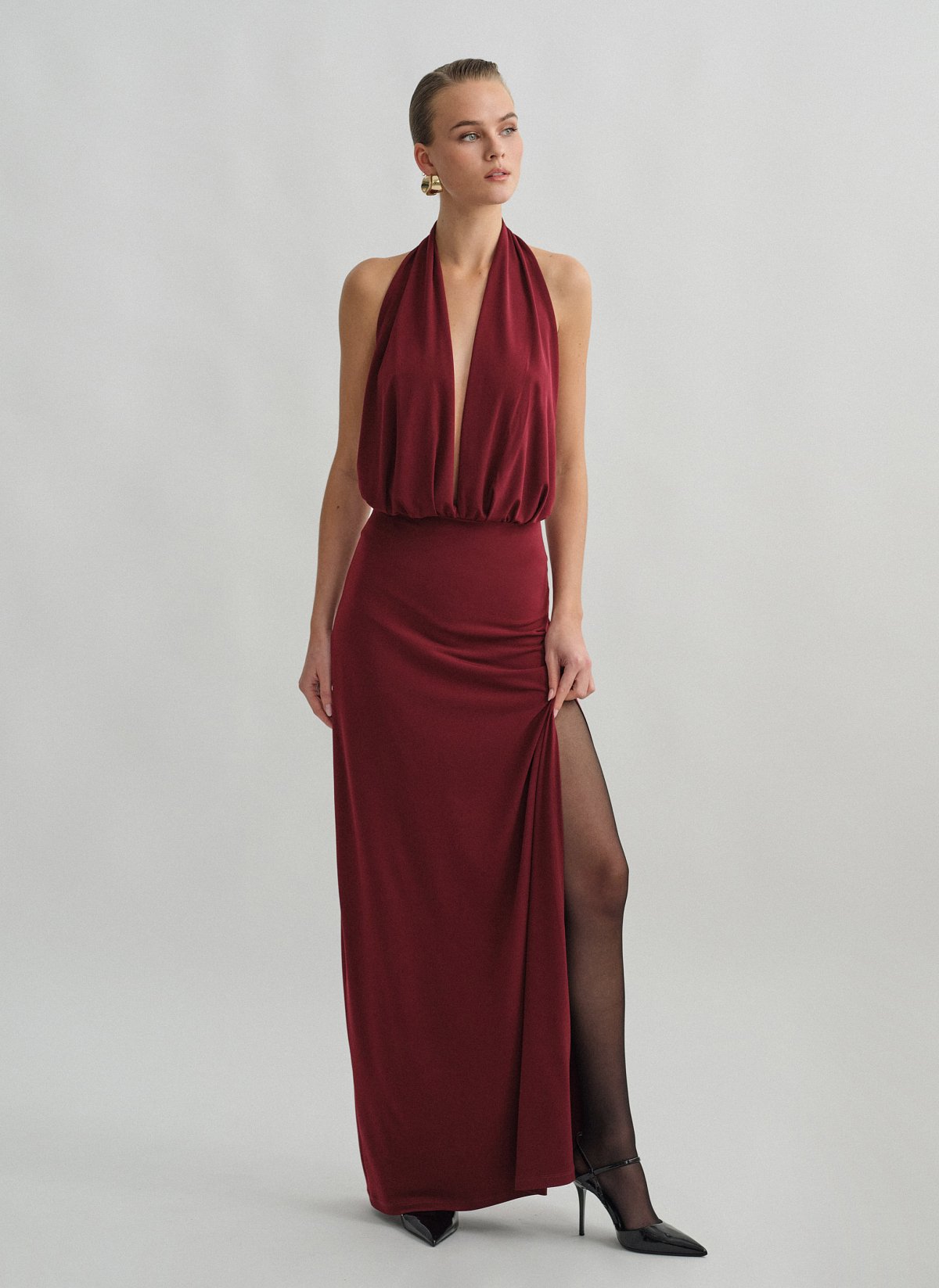 Halter maxi φόρεμα με σκίσιμο-8