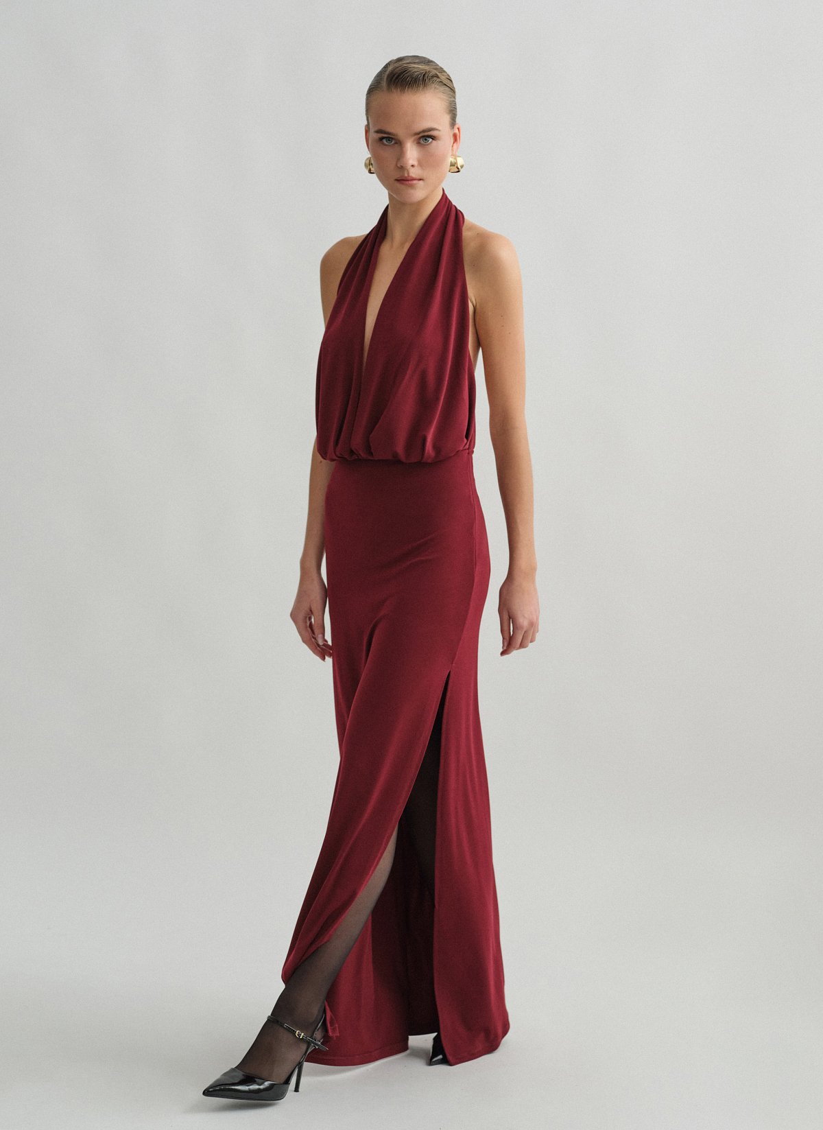 Halter maxi φόρεμα με σκίσιμο-11