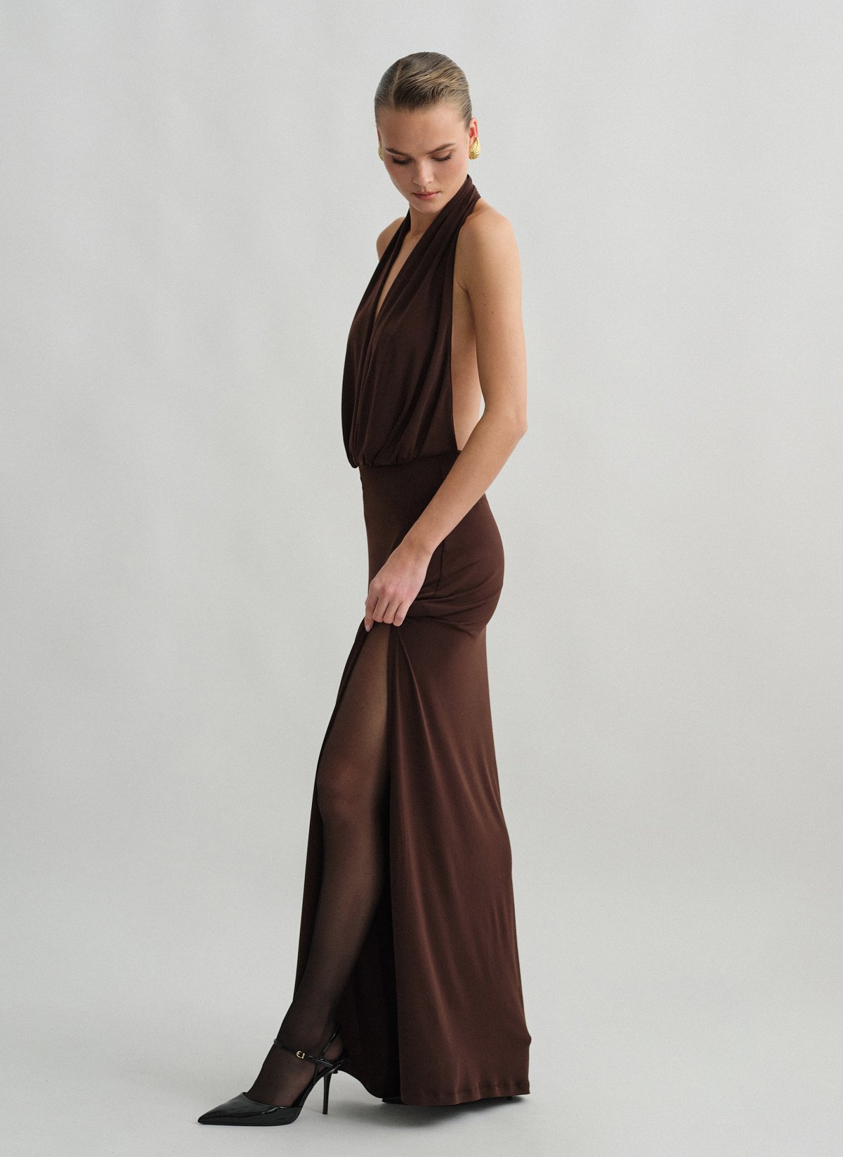 Halter maxi φόρεμα με σκίσιμο-7