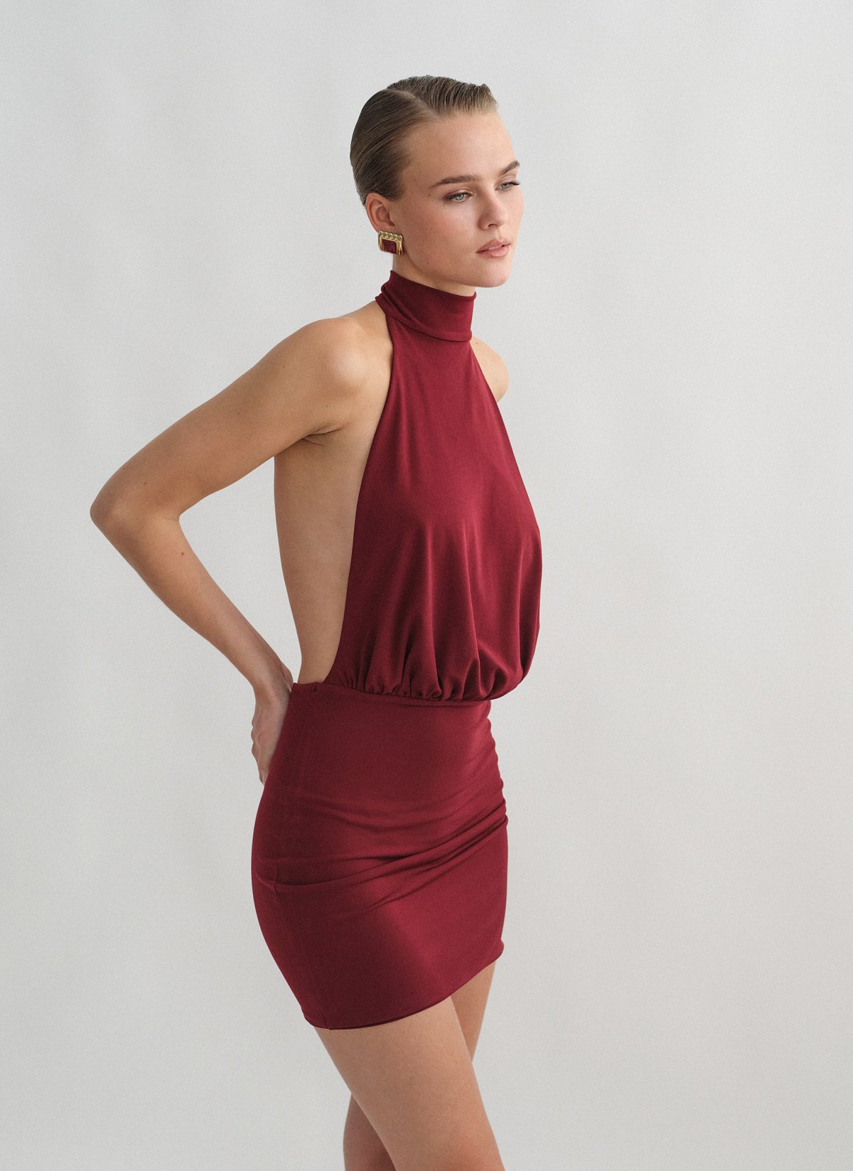 Openback halter mini dress-5