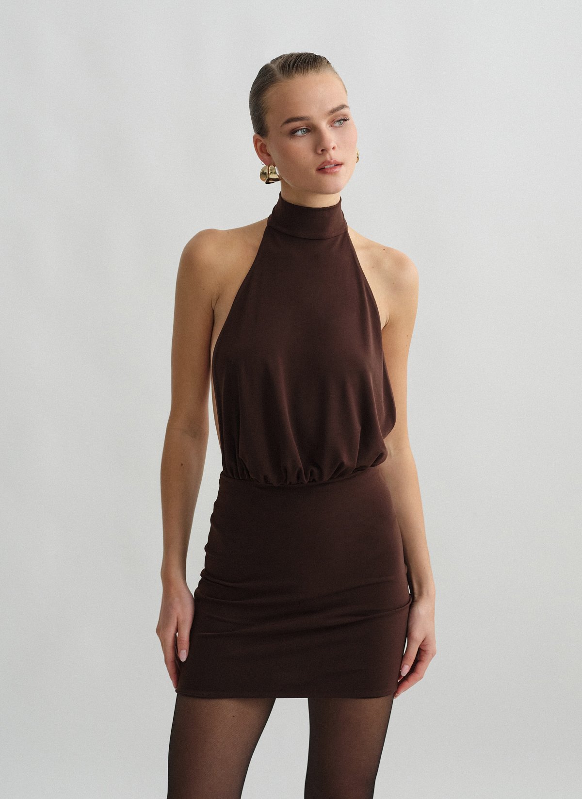 Openback halter mini dress-11