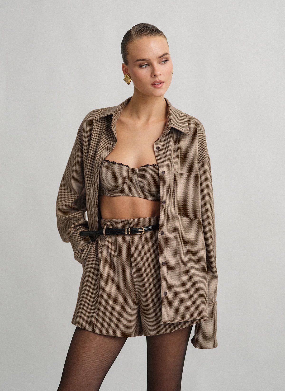 Oversized πουκάμισο με σχέδιο ύφανσης-7