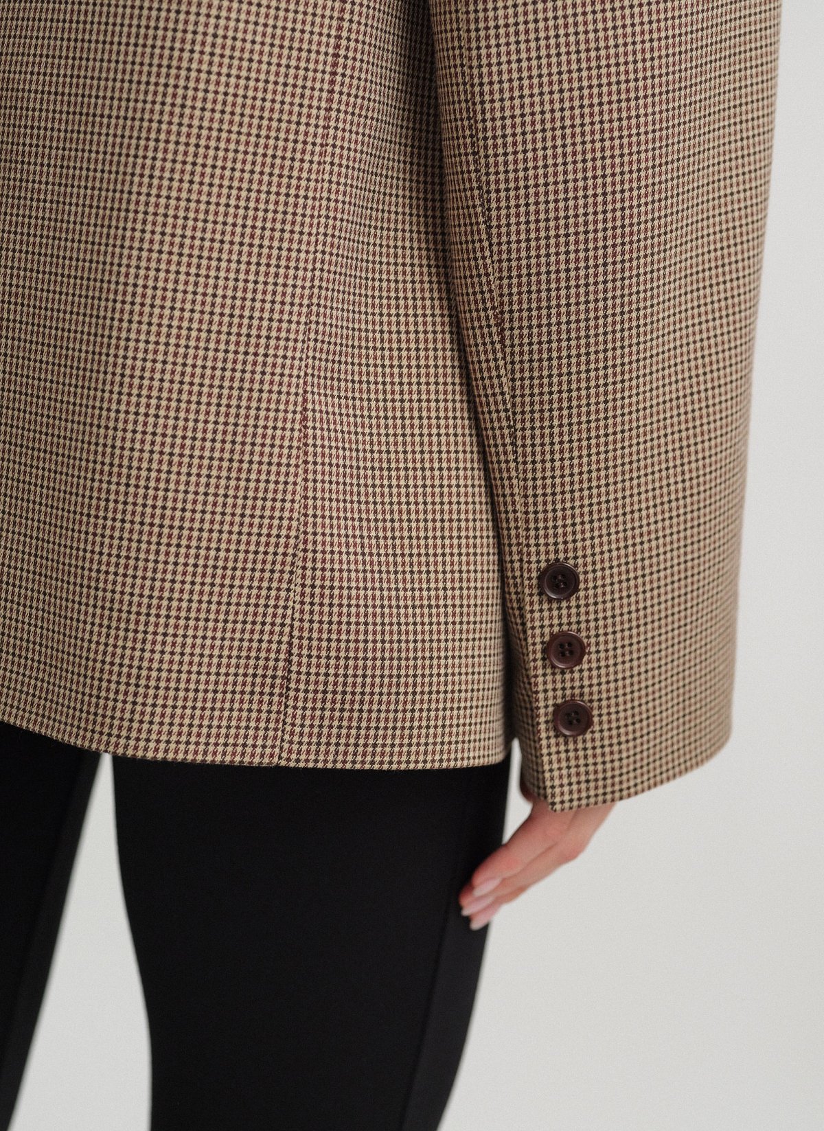 Γυναικείο οversized μπλέιζερ με τσέπες και αποσπώμενη ζώνη σε houndstooth ύφανση