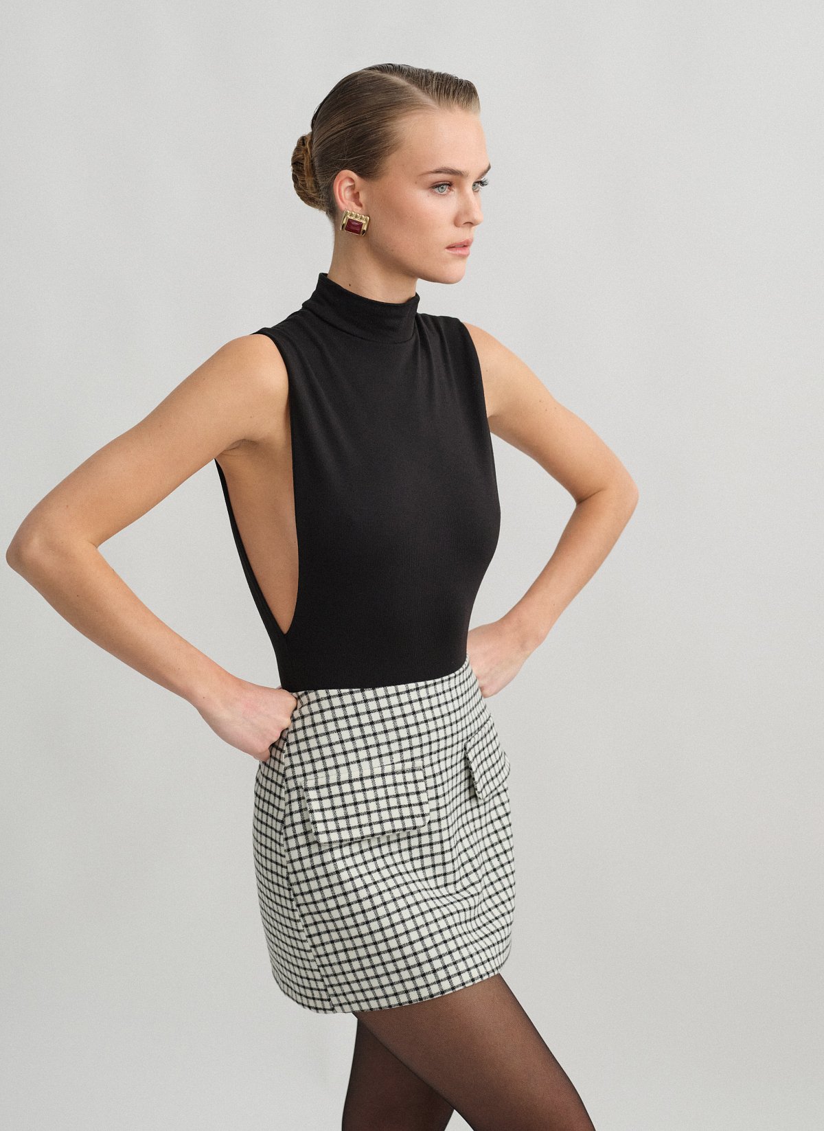 Γυναικεία ψηλόμεση καρό μίνι φούστα