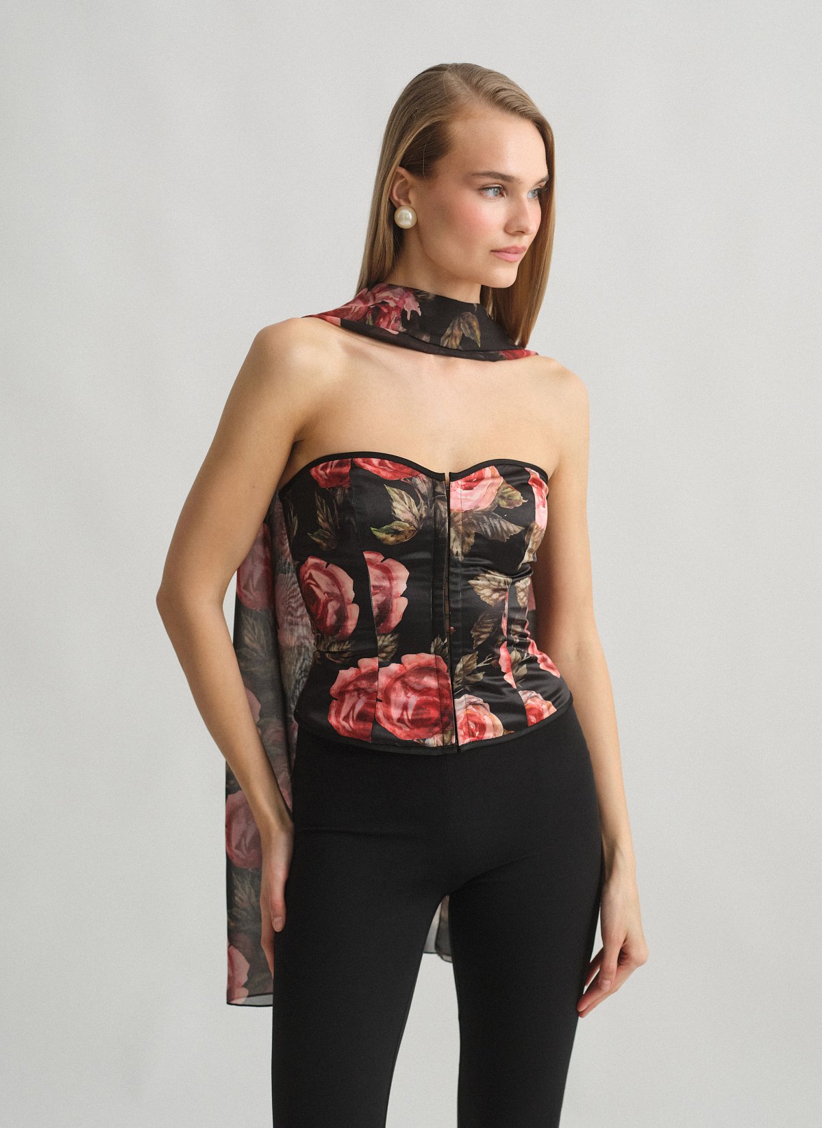 Γυναικείο εμπριμέ στράπλες σατέν κορσέ τοπ