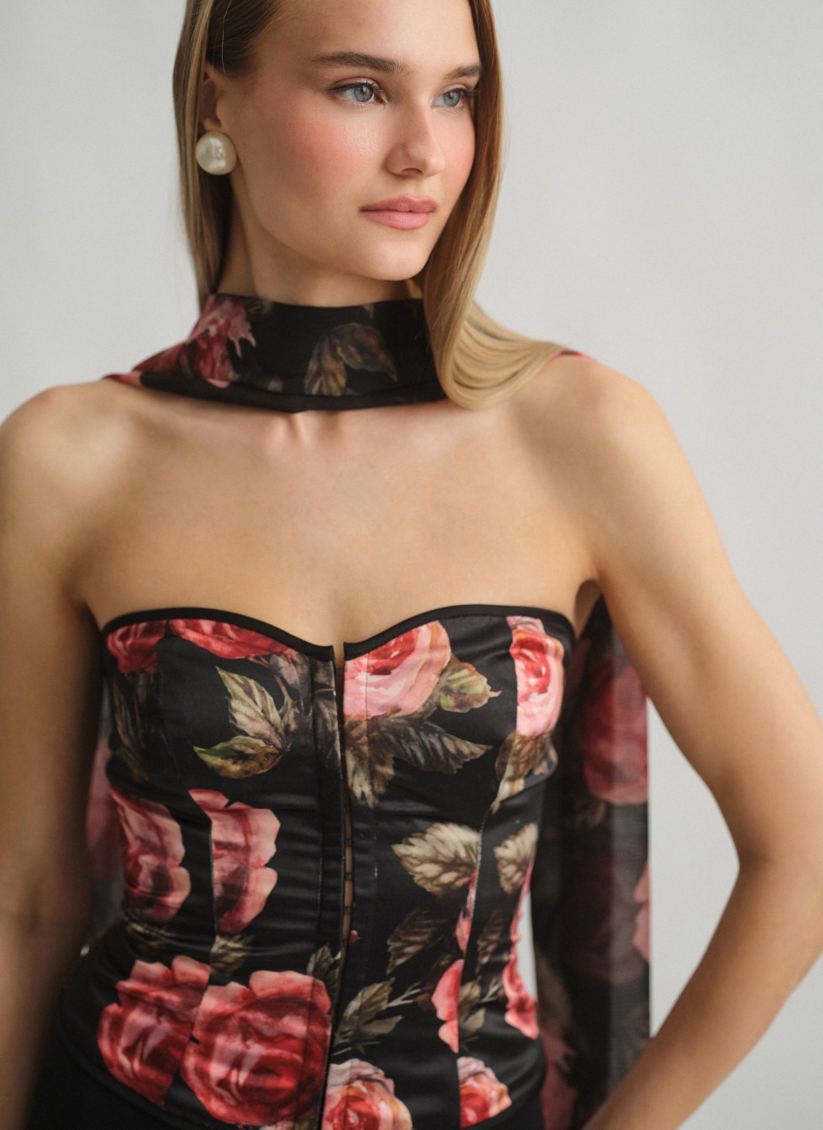 Γυναικείο εμπριμέ στράπλες σατέν κορσέ τοπ