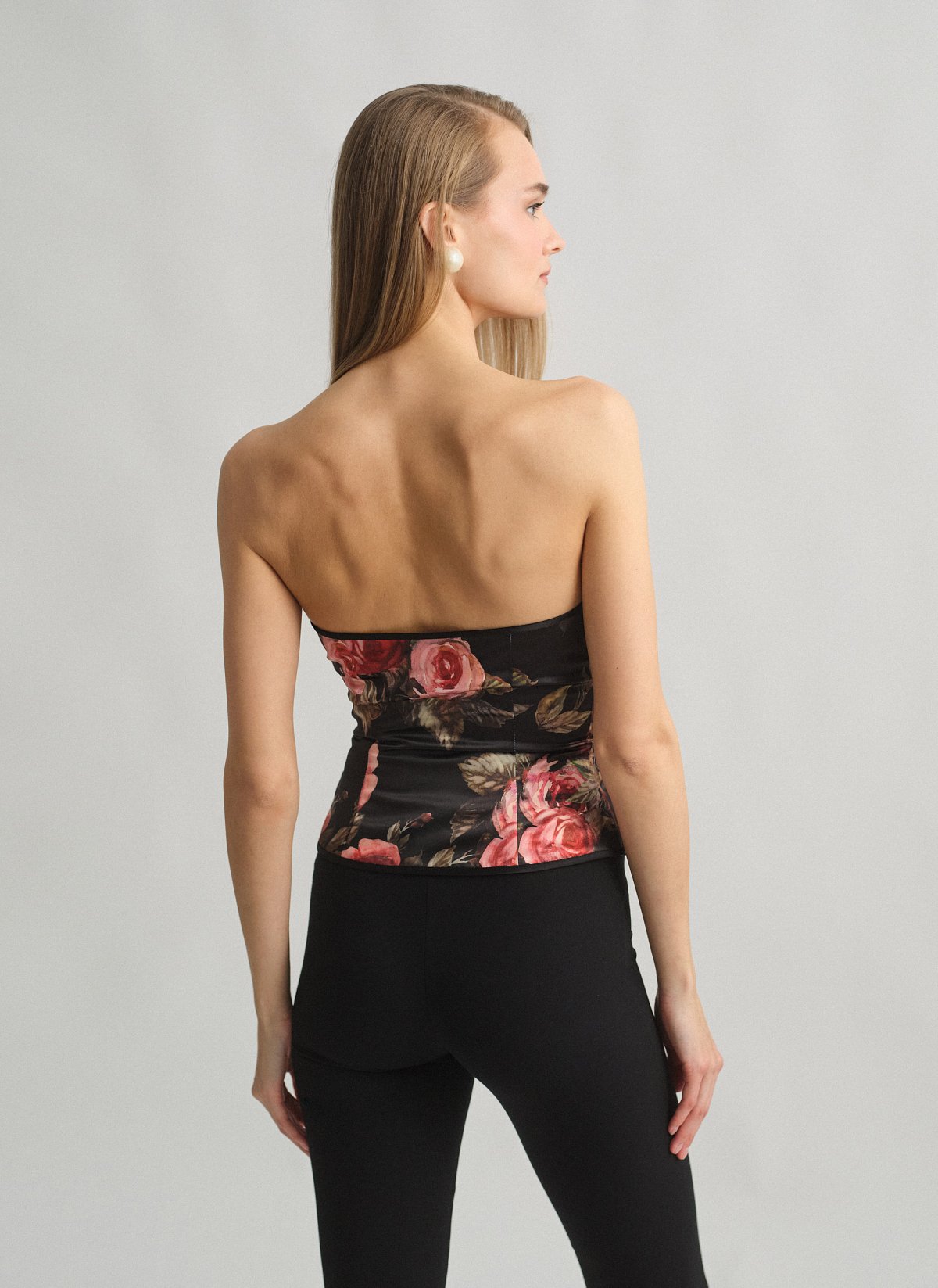 Γυναικείο εμπριμέ στράπλες σατέν κορσέ τοπ