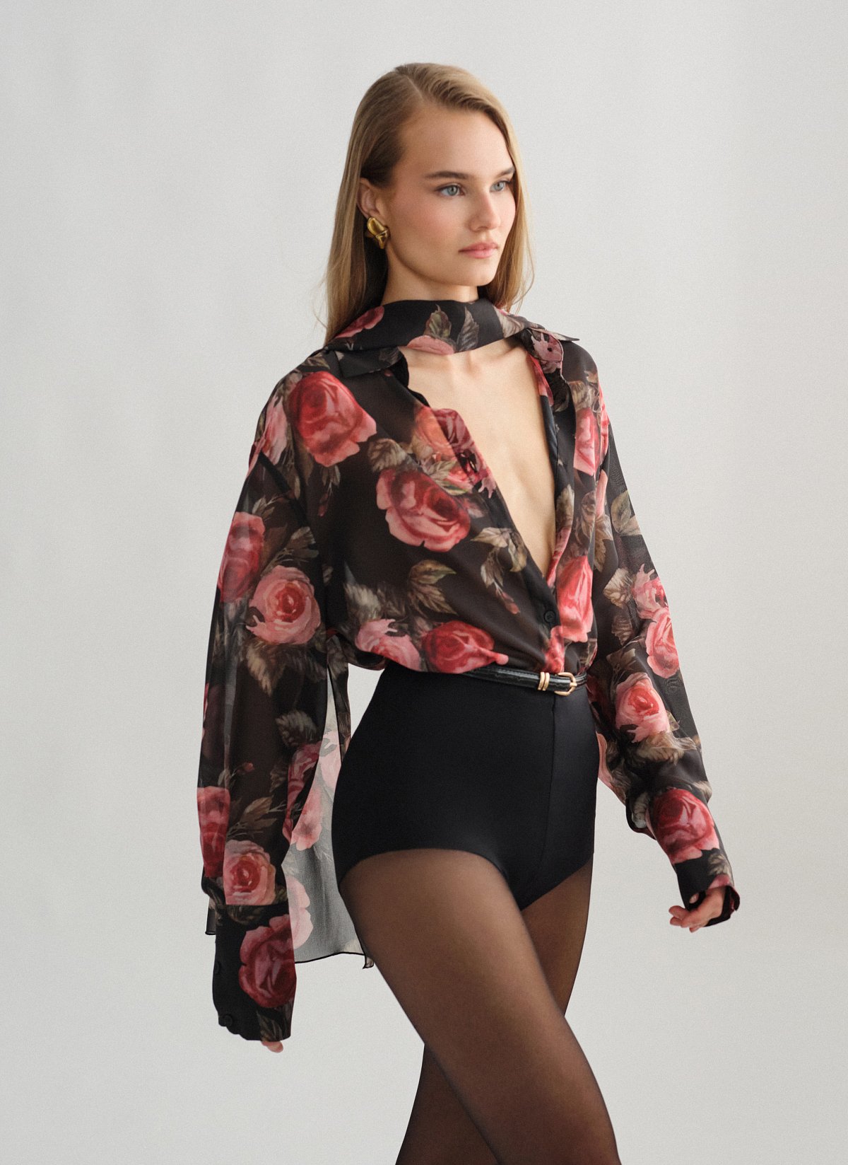 Γυναικείο oversized ημιδιάφανο εμπριμέ πουκάμισο