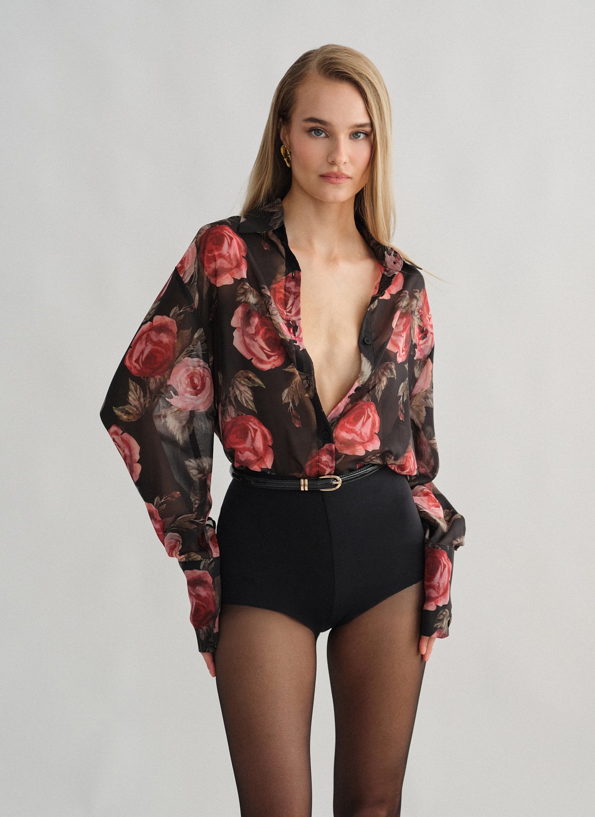 Γυναικείο oversized ημιδιάφανο εμπριμέ πουκάμισο