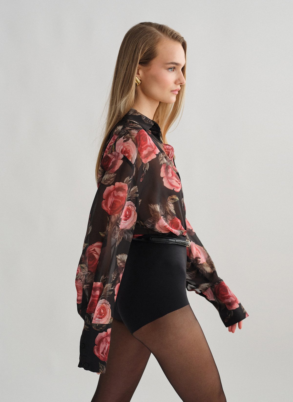 Γυναικείο oversized ημιδιάφανο εμπριμέ πουκάμισο