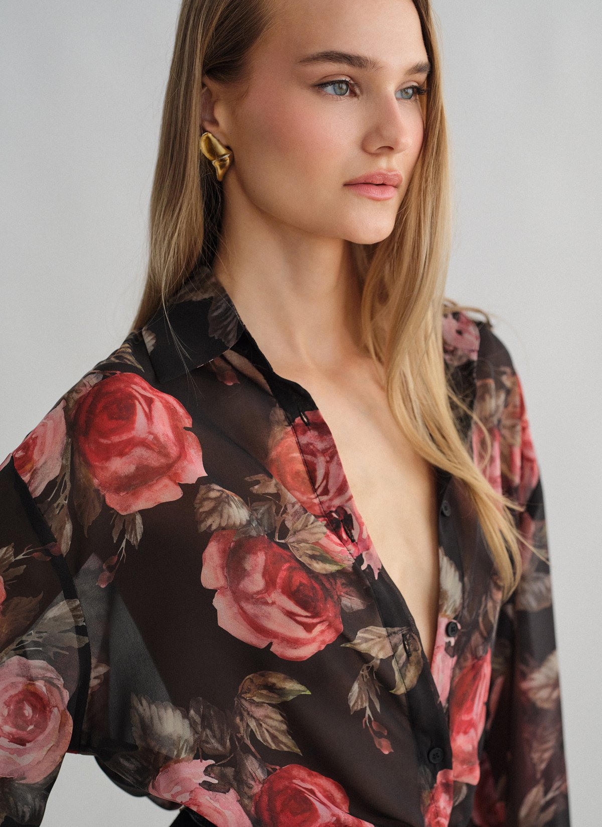 Γυναικείο oversized ημιδιάφανο εμπριμέ πουκάμισο