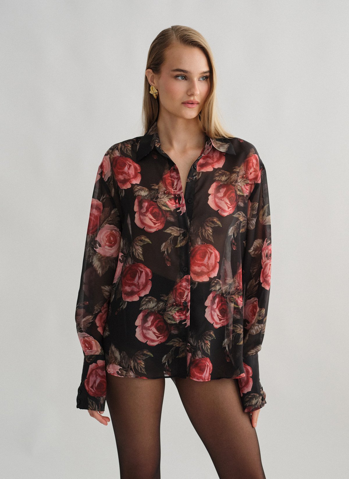 Γυναικείο oversized ημιδιάφανο εμπριμέ πουκάμισο