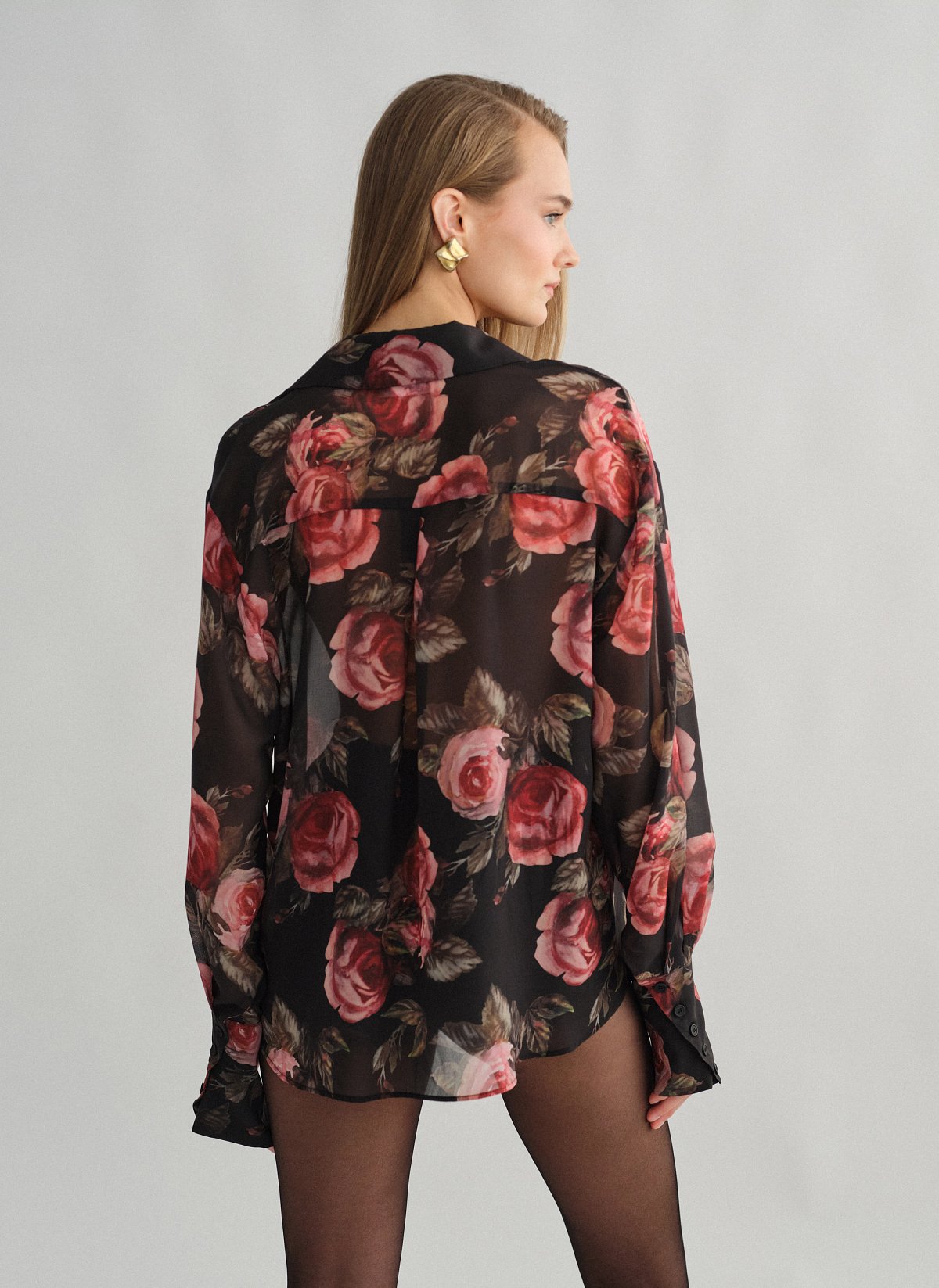 Γυναικείο oversized ημιδιάφανο εμπριμέ πουκάμισο