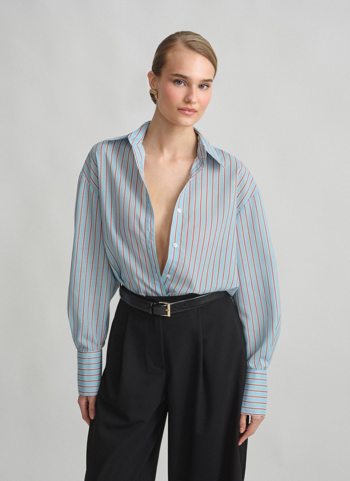 Γυναικείο oversized ριγέ ημιδιάφανο πουκάμισο