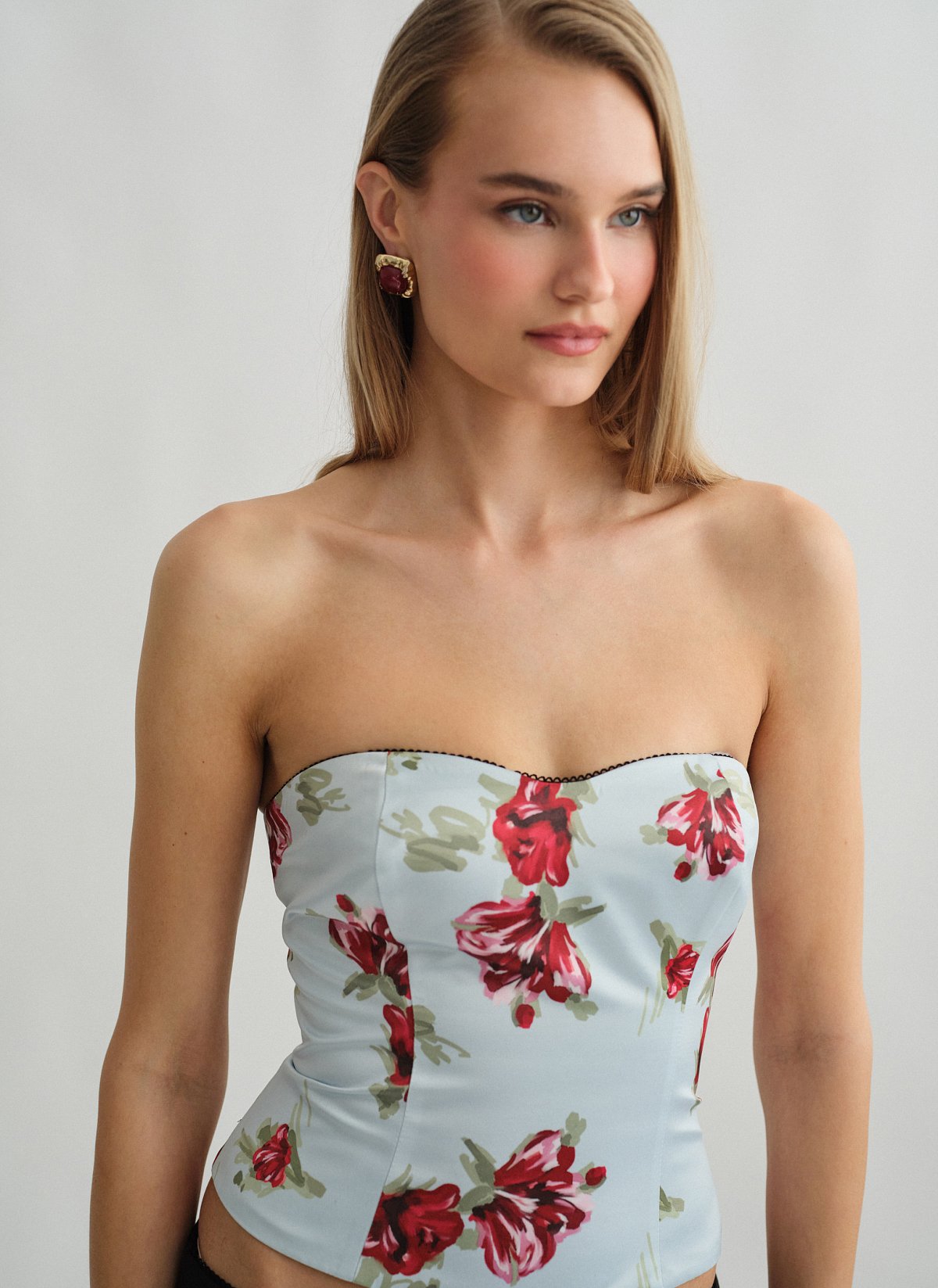 Γυναικείο εμπριμέ στράπλες σατέν κορσέ τοπ