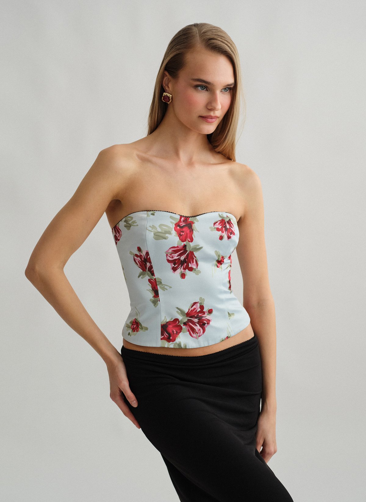 Γυναικείο εμπριμέ στράπλες σατέν κορσέ τοπ