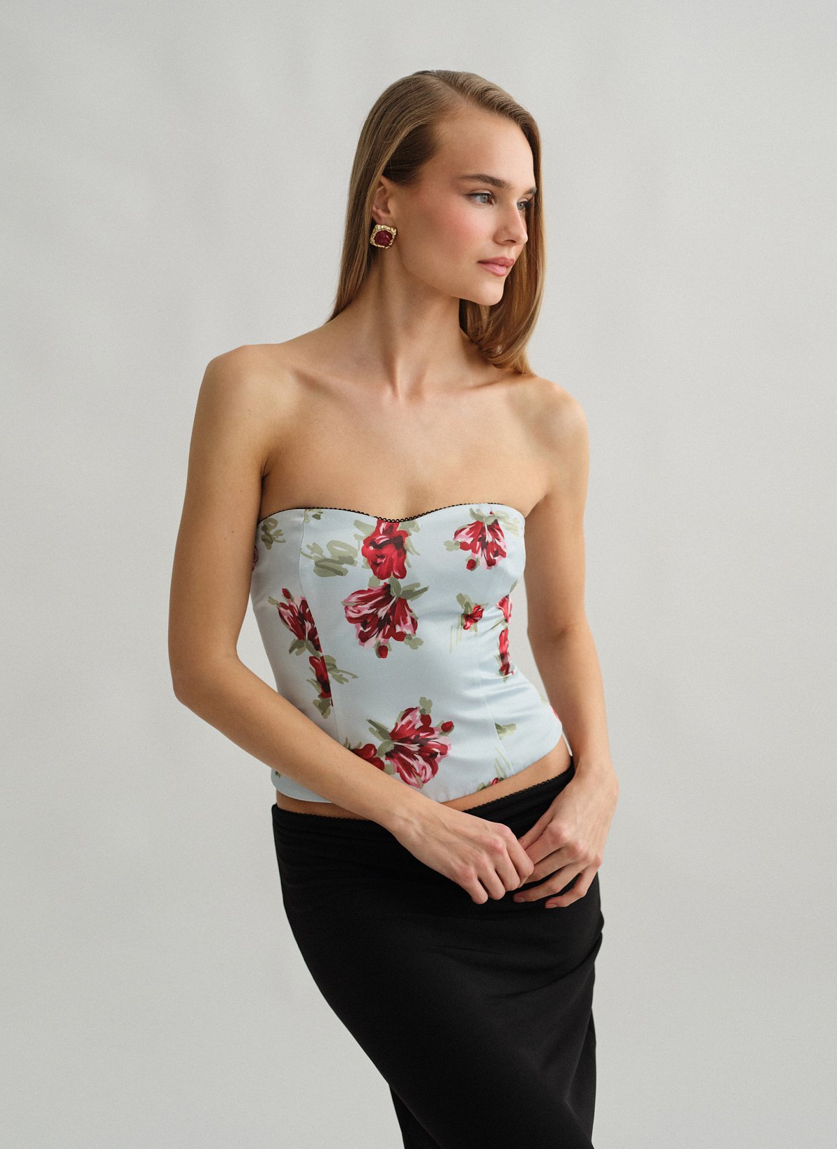 Γυναικείο εμπριμέ στράπλες σατέν κορσέ τοπ