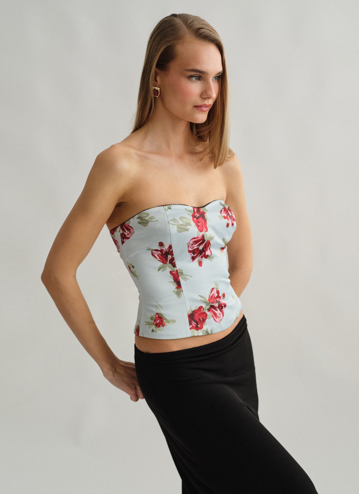 Γυναικείο εμπριμέ στράπλες σατέν κορσέ τοπ