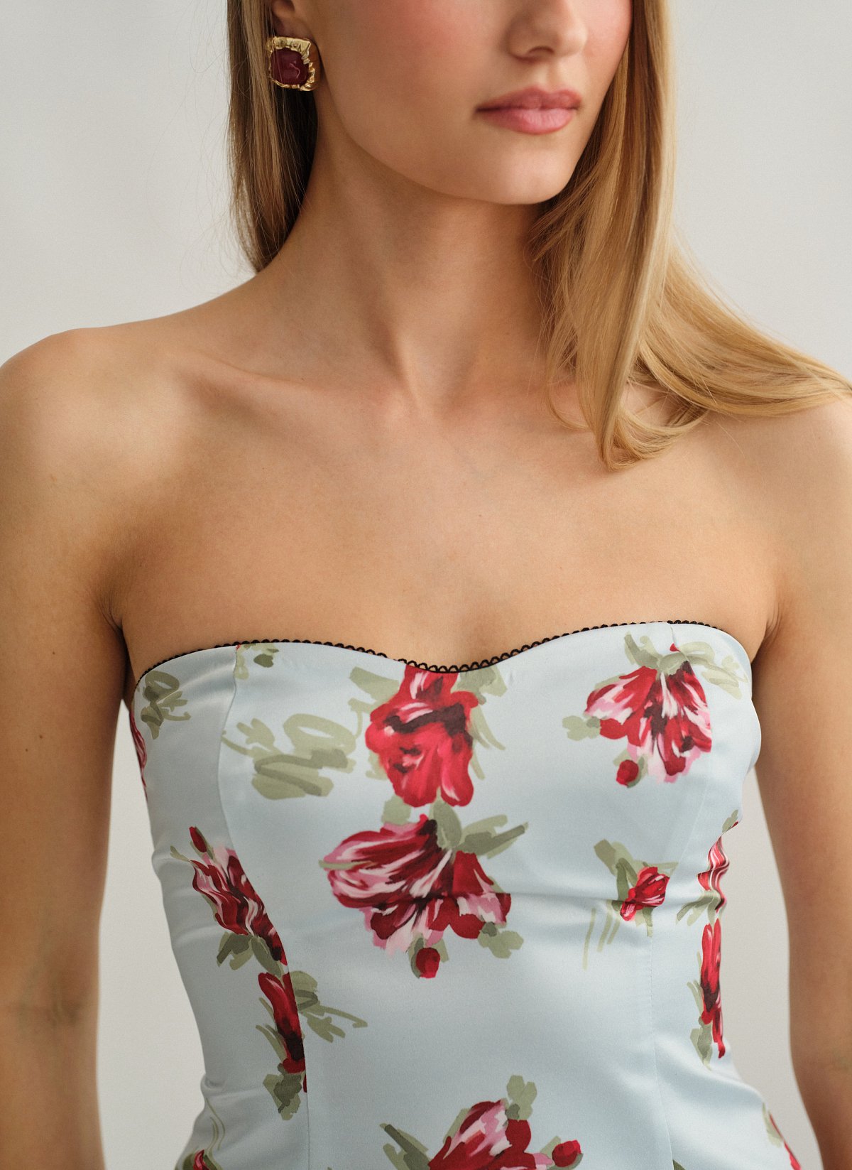 Γυναικείο εμπριμέ στράπλες σατέν κορσέ τοπ