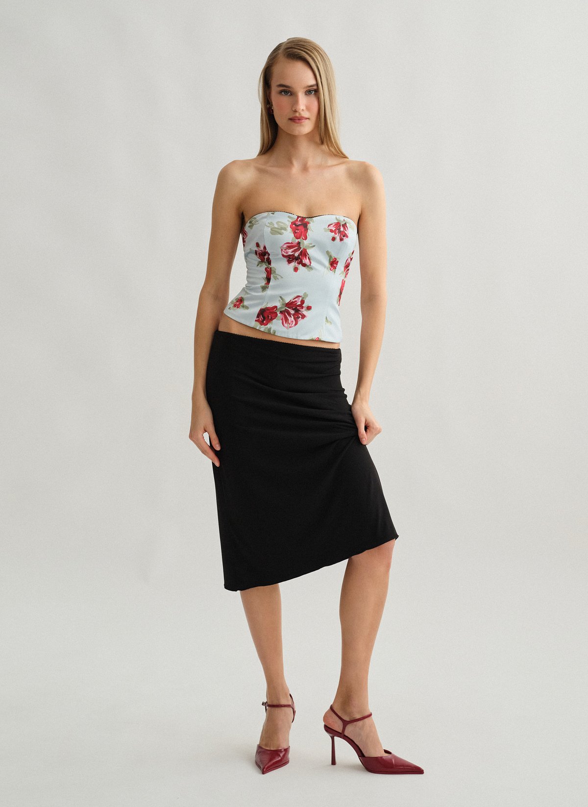 Γυναικείο εμπριμέ στράπλες σατέν κορσέ τοπ