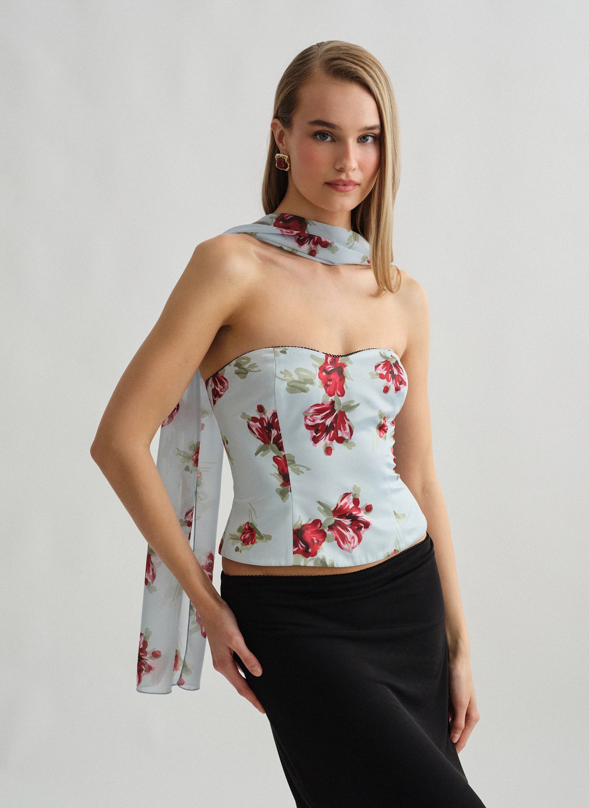 Γυναικείο εμπριμέ στράπλες σατέν κορσέ τοπ