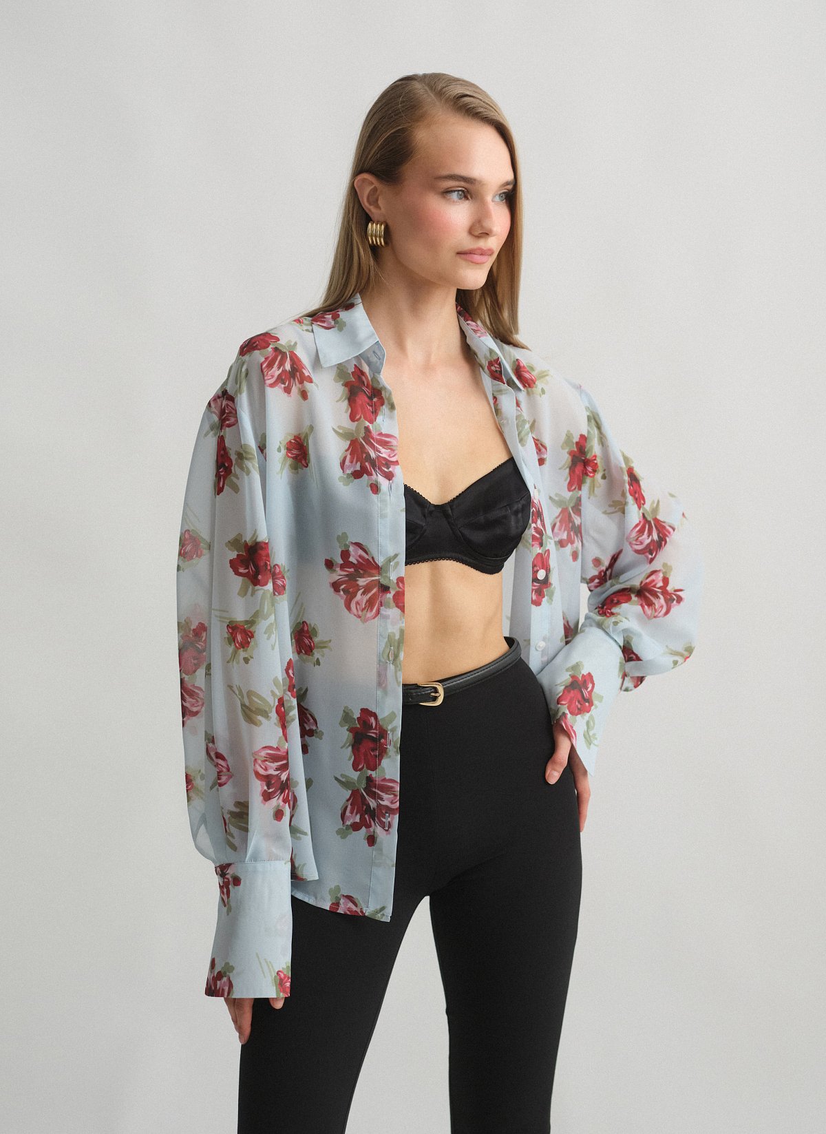 Γυναικείο oversized ημιδιάφανο εμπριμέ πουκάμισο