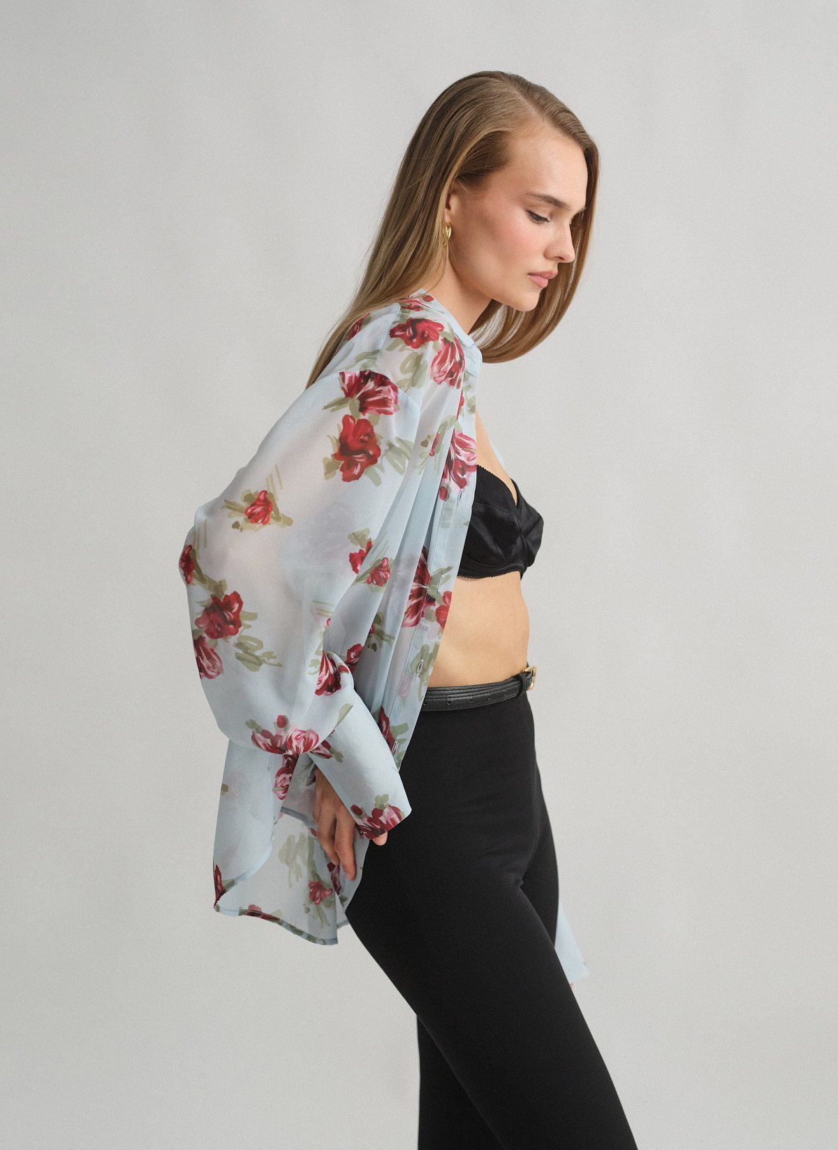 Γυναικείο oversized ημιδιάφανο εμπριμέ πουκάμισο