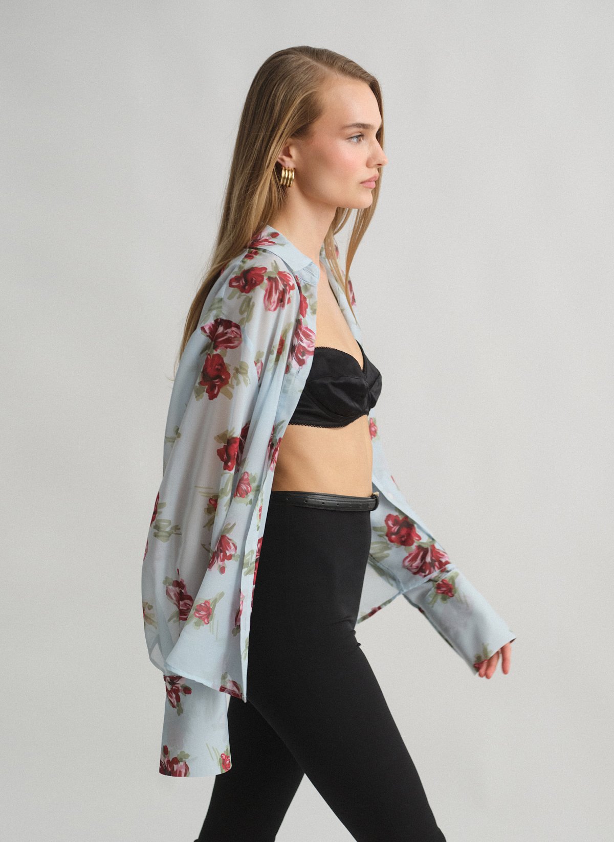 Γυναικείο oversized ημιδιάφανο εμπριμέ πουκάμισο