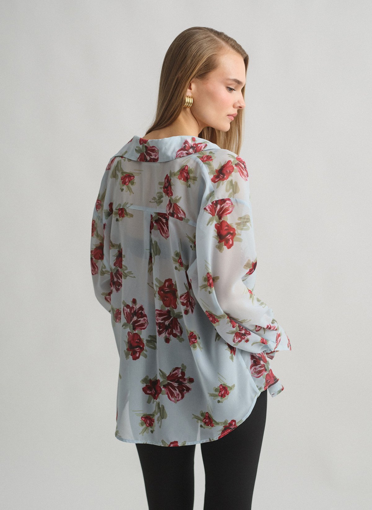 Γυναικείο oversized ημιδιάφανο εμπριμέ πουκάμισο