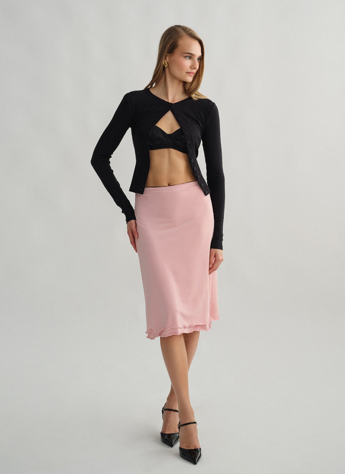 Γυναικεία ελαστική midi φούστα με λεπτομέρεια