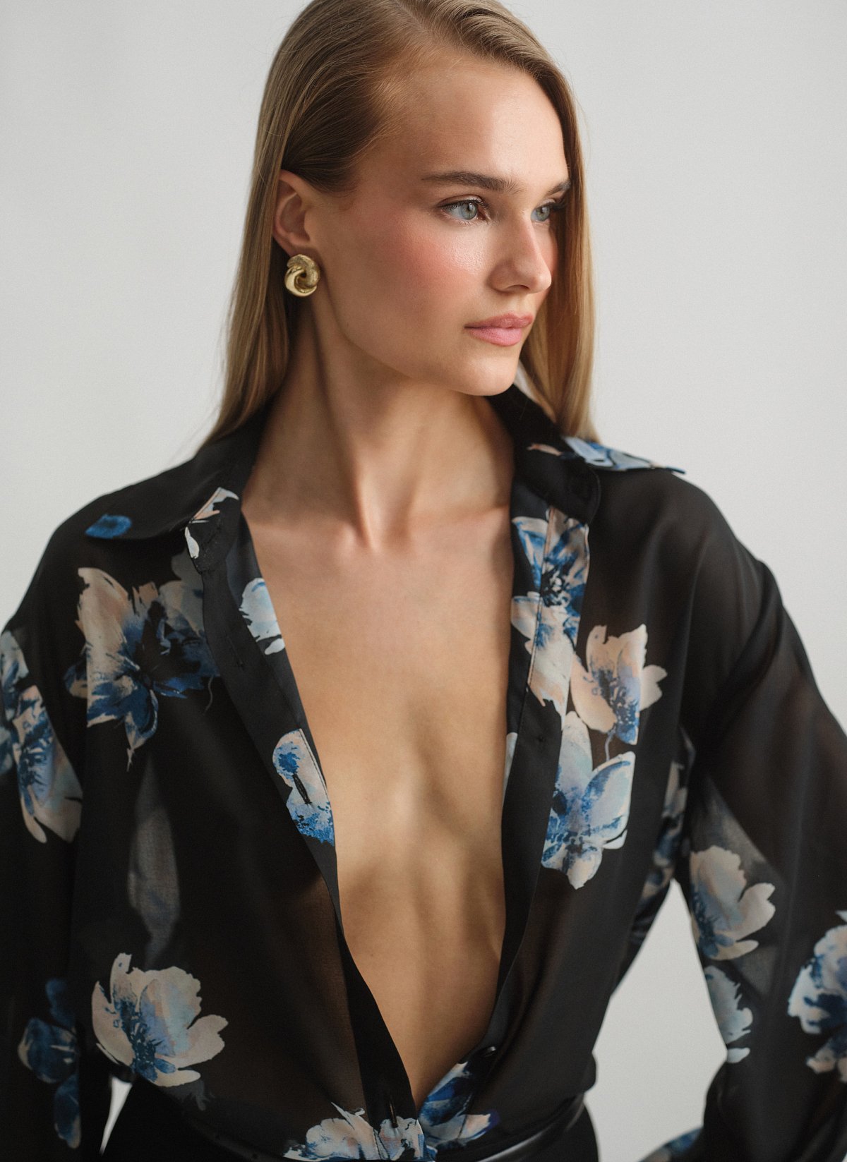 Γυναικείο oversized ημιδιάφανο εμπριμέ πουκάμισο