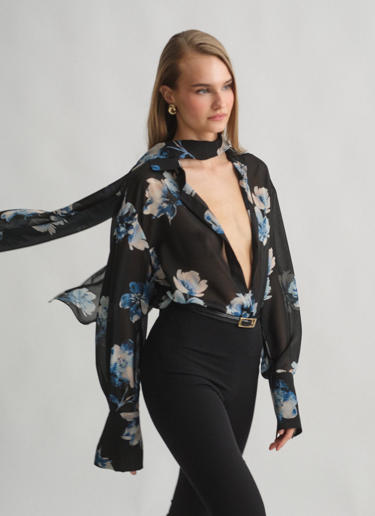 Γυναικείο oversized ημιδιάφανο εμπριμέ πουκάμισο