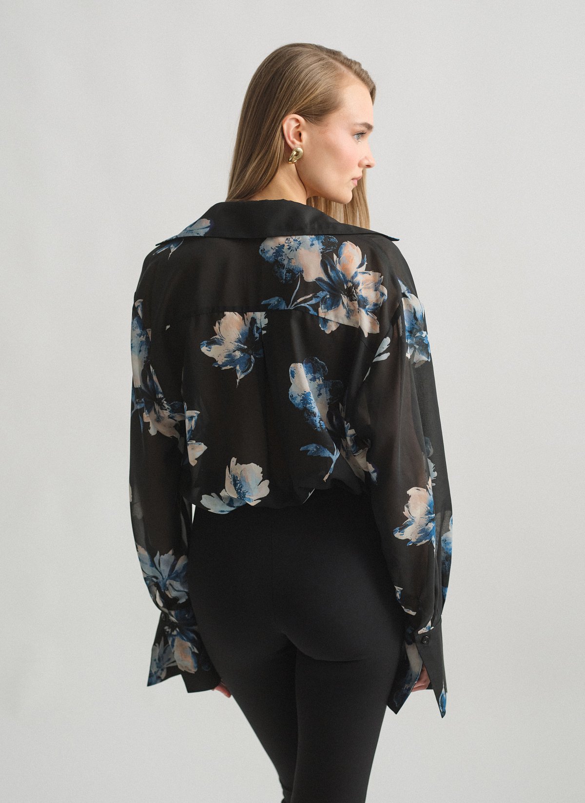 Γυναικείο oversized ημιδιάφανο εμπριμέ πουκάμισο