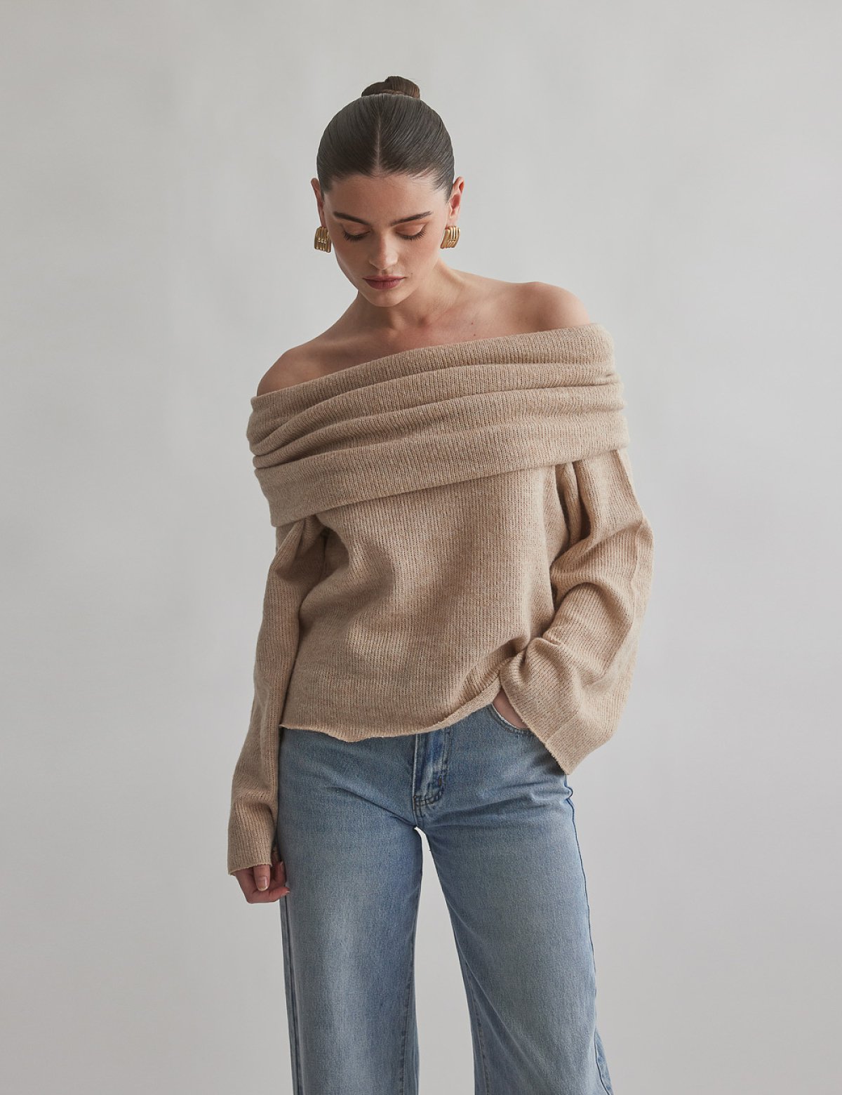 Ριχτό off-shoulder πουλόβερ-4