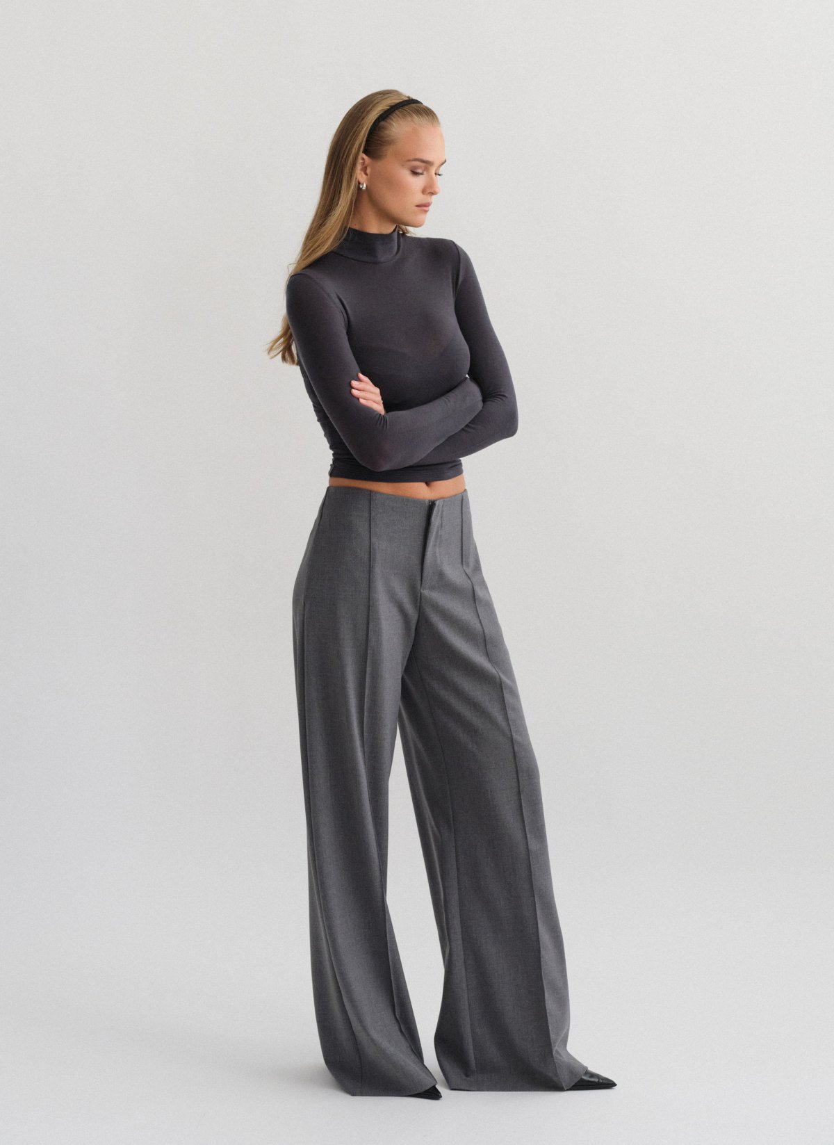 Textured low-rise trousers-1