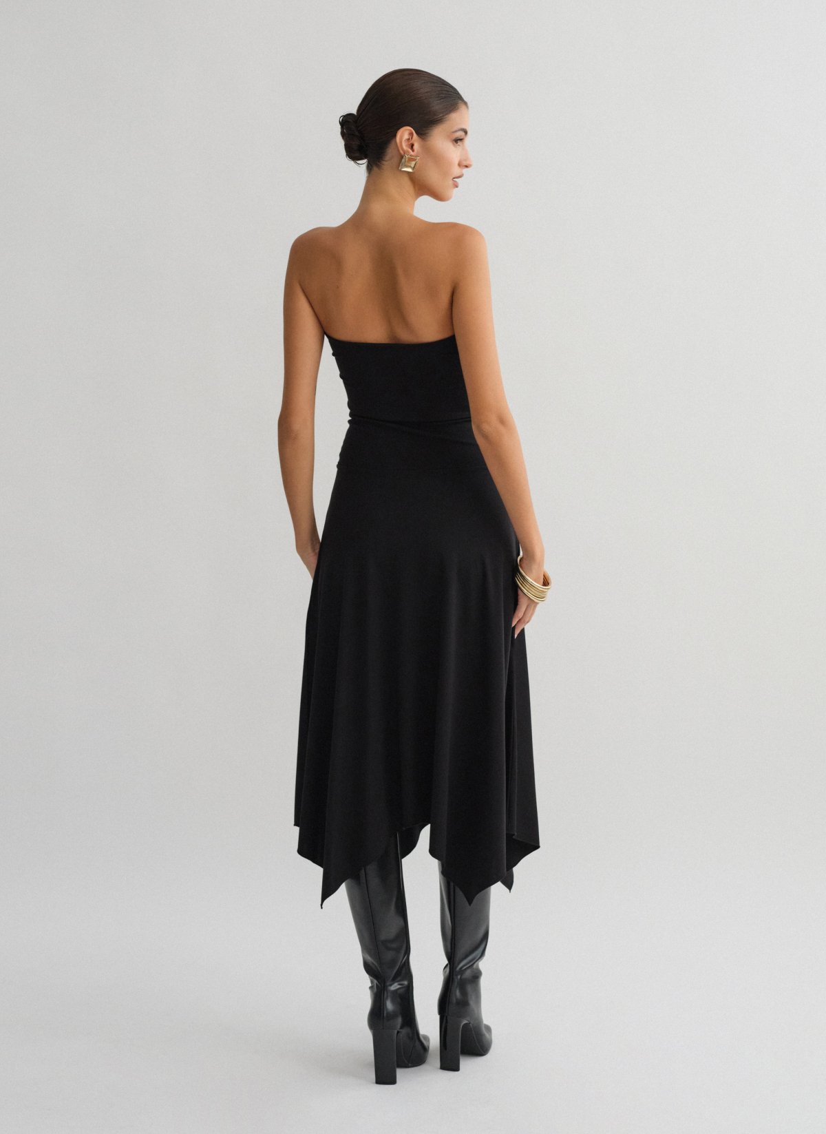Asymmetric strapless midi dress-9