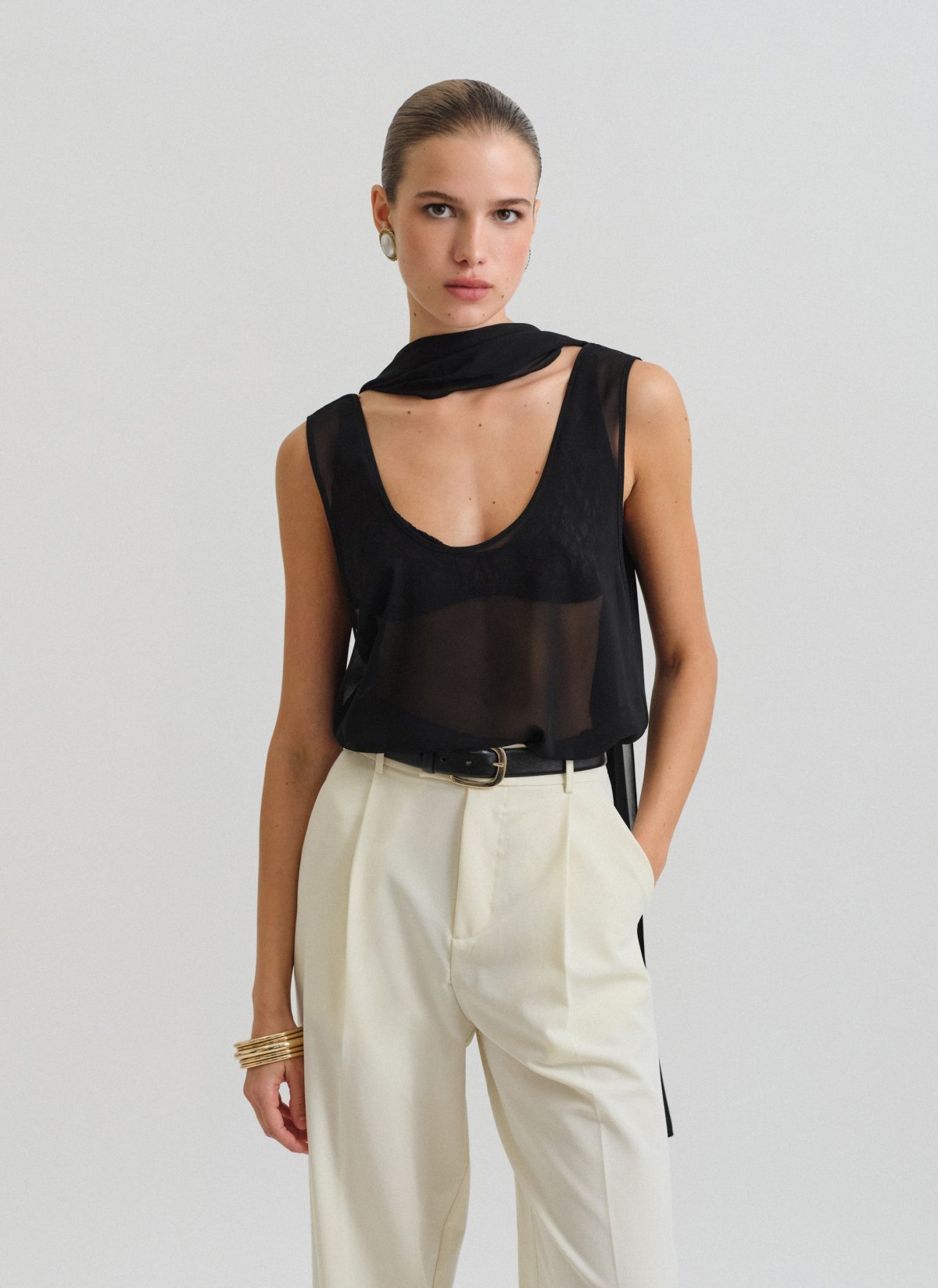 Semi-sheer sleeveless blouse-2