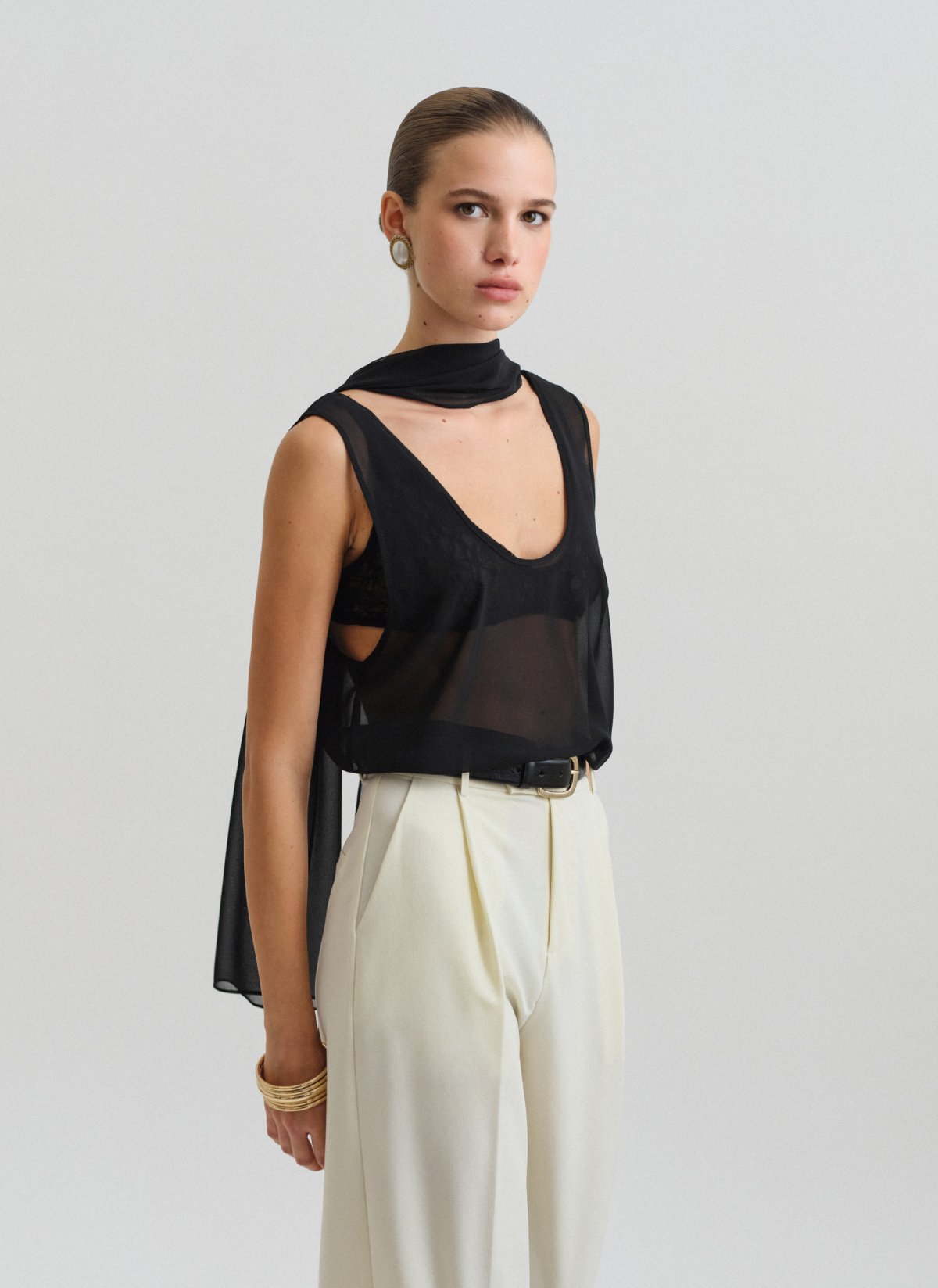 Semi-sheer sleeveless blouse-1