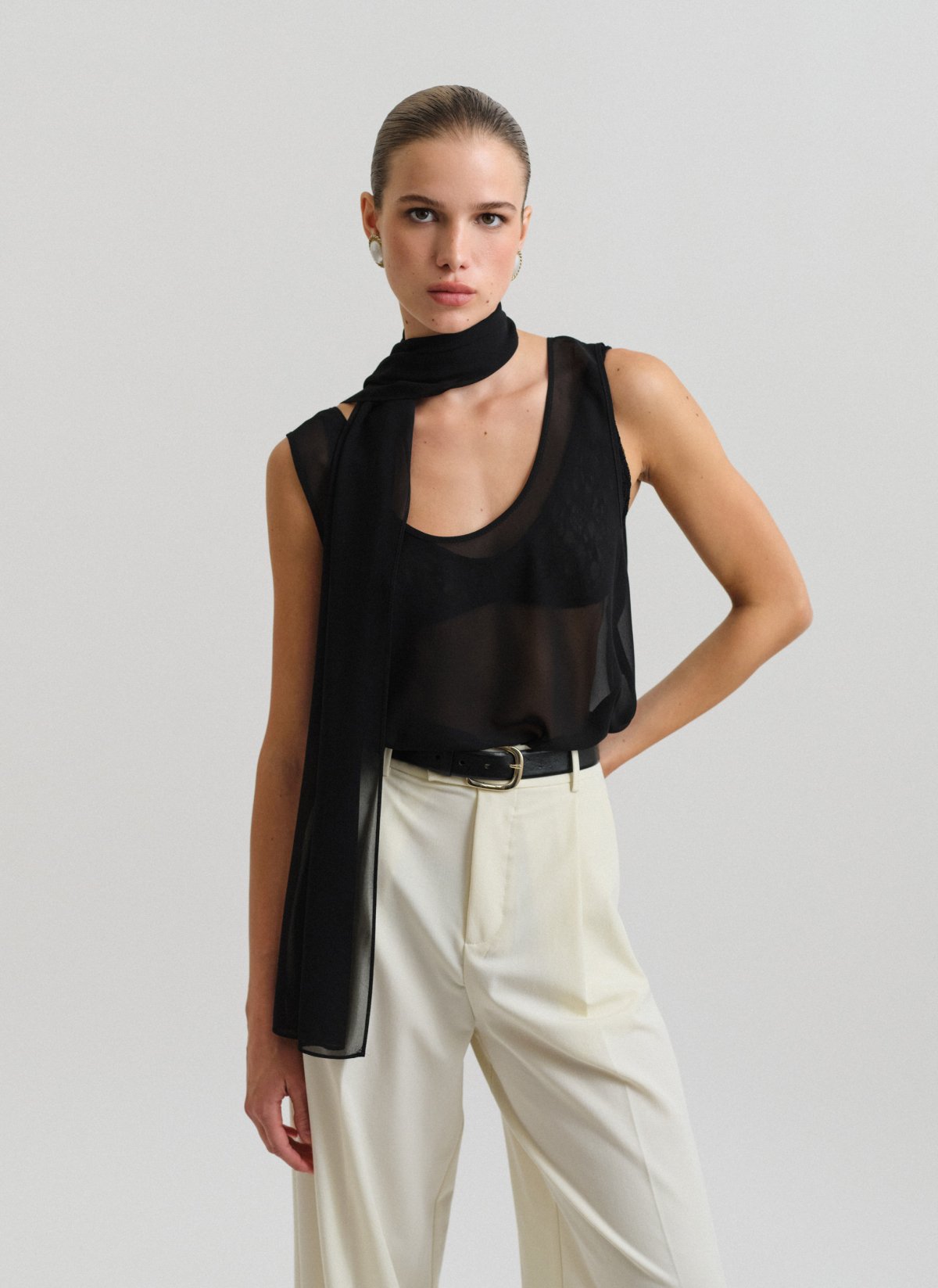 Semi-sheer sleeveless blouse-4