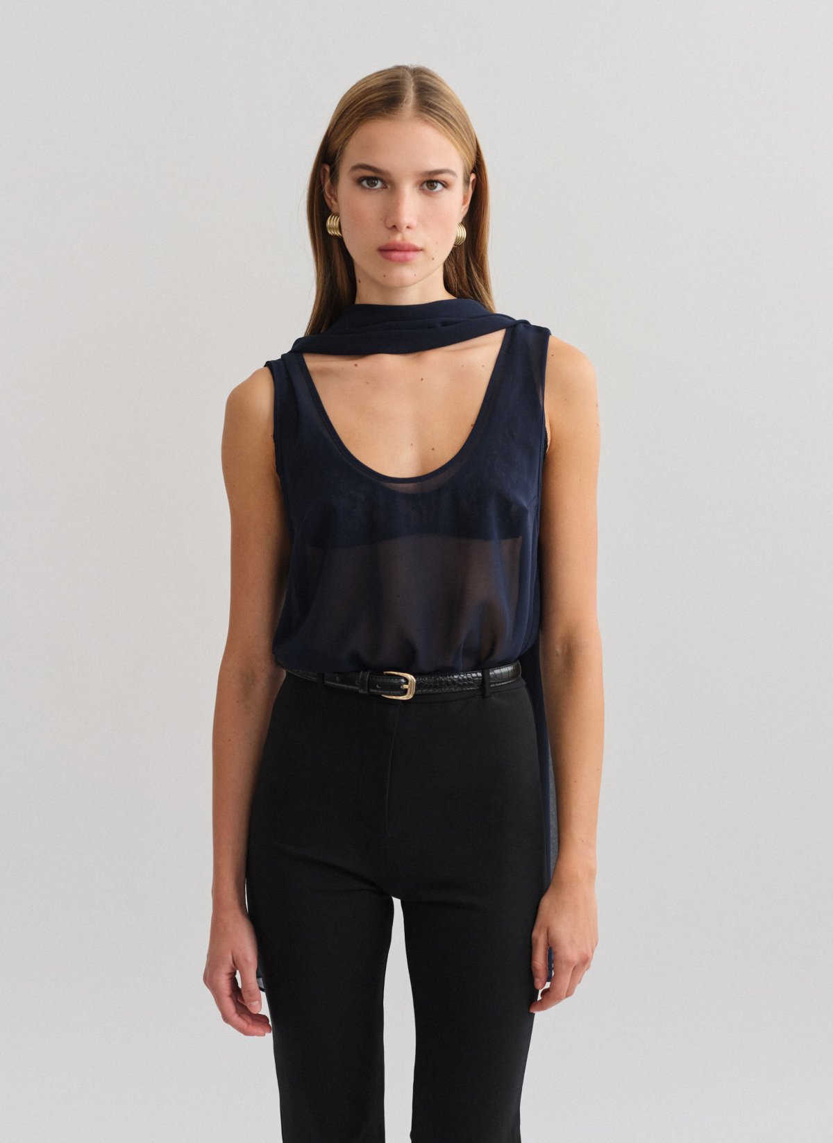Semi-sheer sleeveless blouse-11