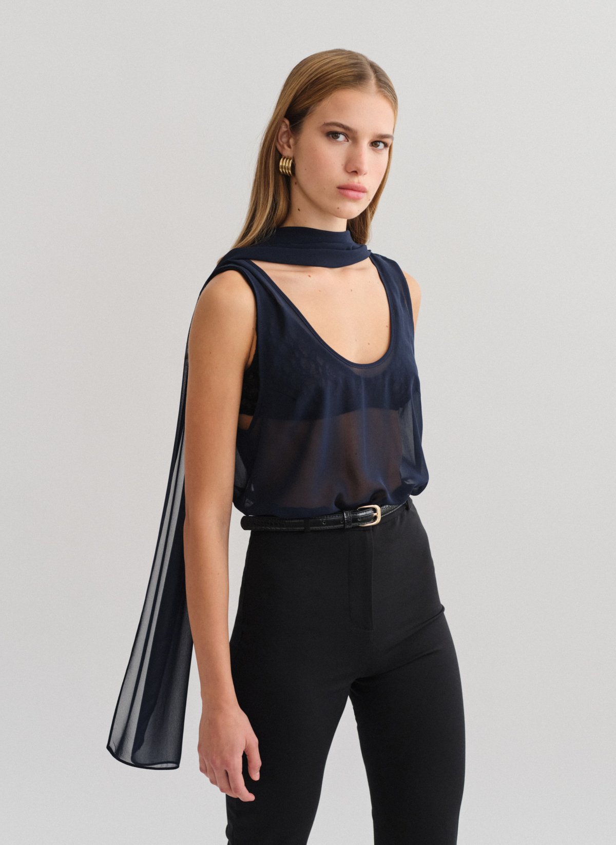 Semi-sheer sleeveless blouse-17