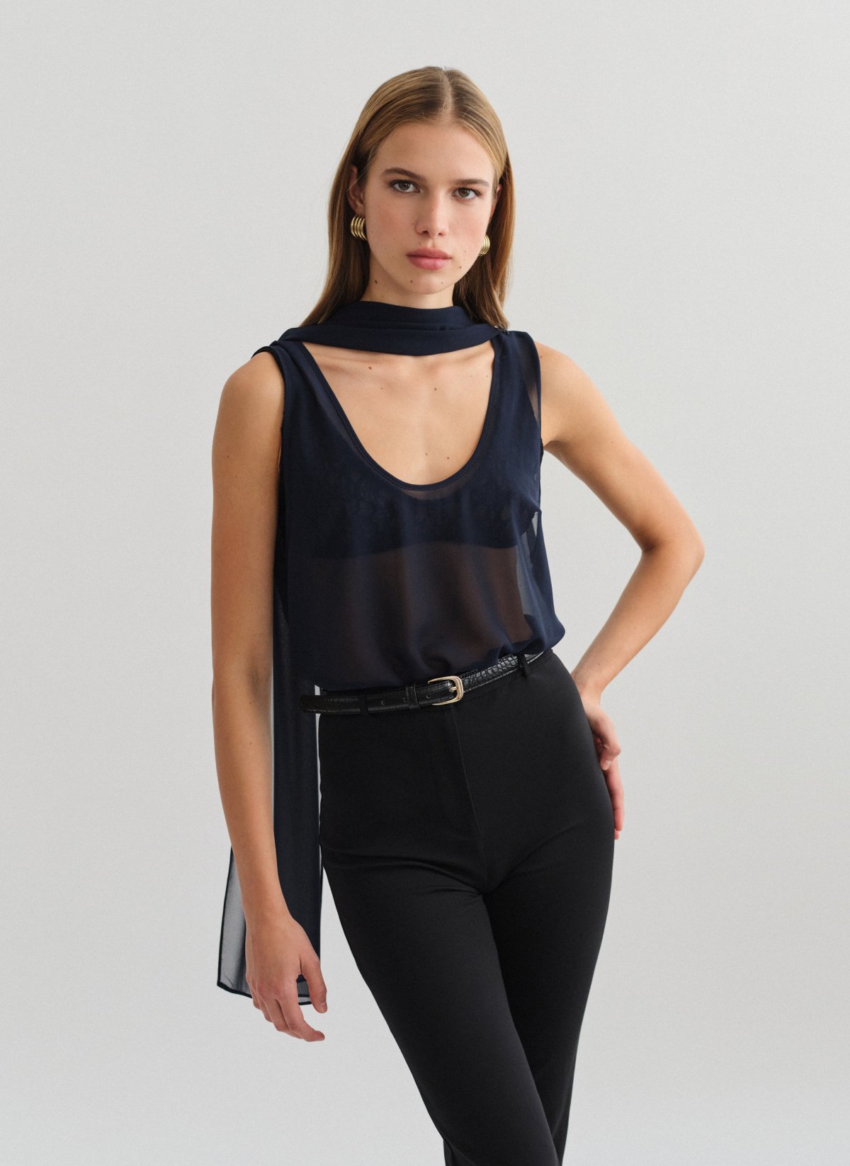Semi-sheer sleeveless blouse-14