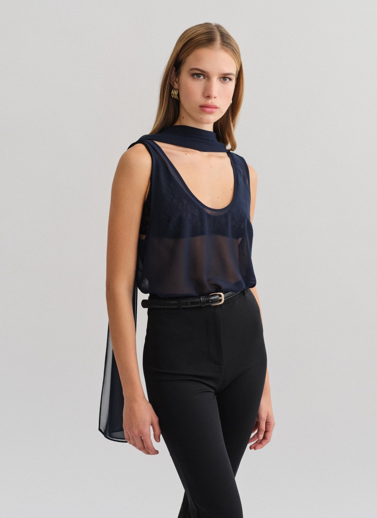 Semi-sheer sleeveless blouse-16