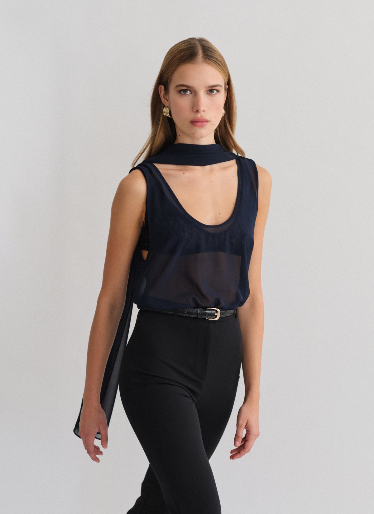 Semi-sheer sleeveless blouse-15